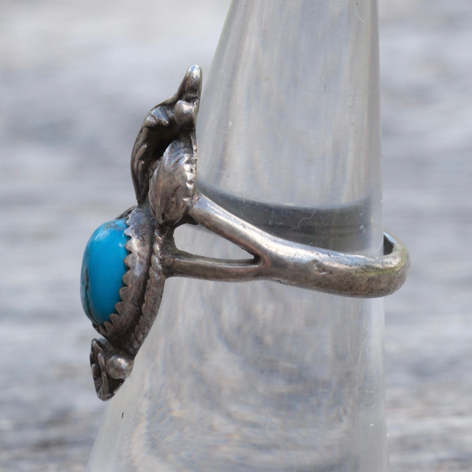 Vintage Sterling Turquoise Feather Ring 6.25