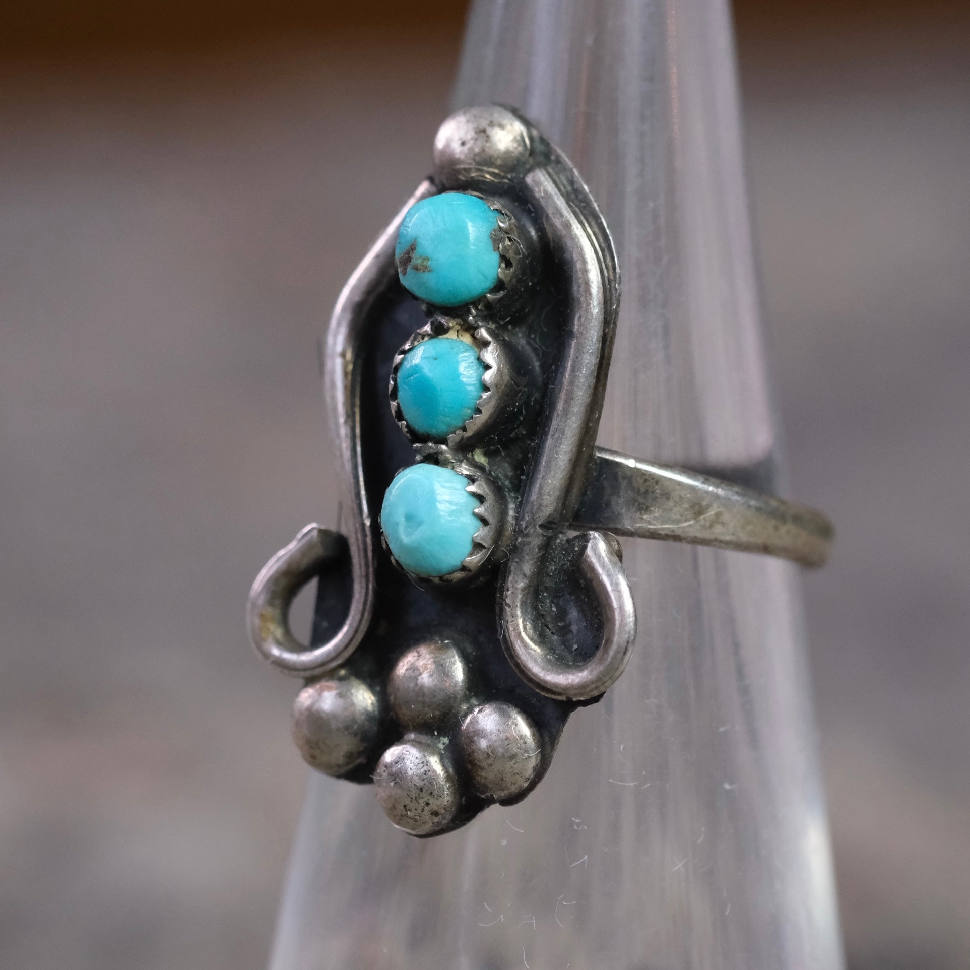 Vintage Sterling 3-Stone Turquoise Ring 4.5