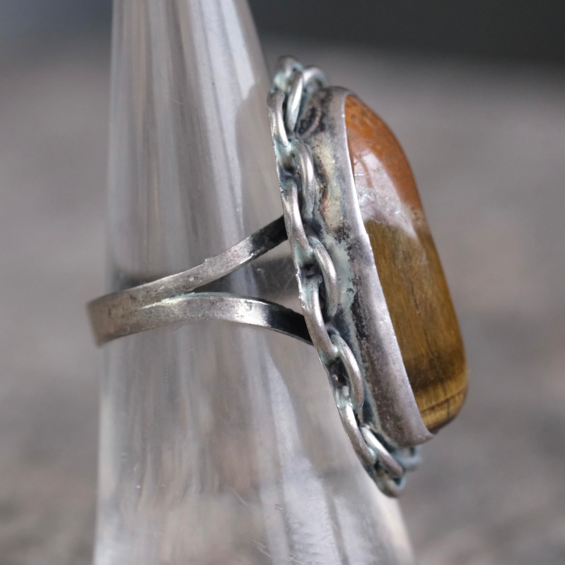 Vintage Sterling Brown Jasper Ring 6.25