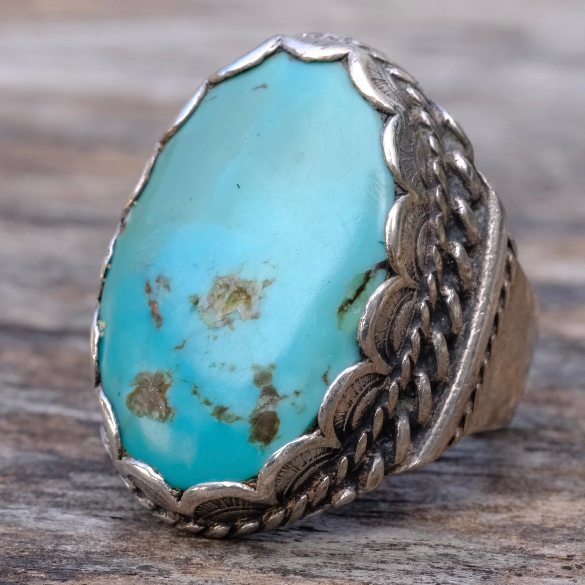 Vintage Sterling Turquoise Ring 8.75