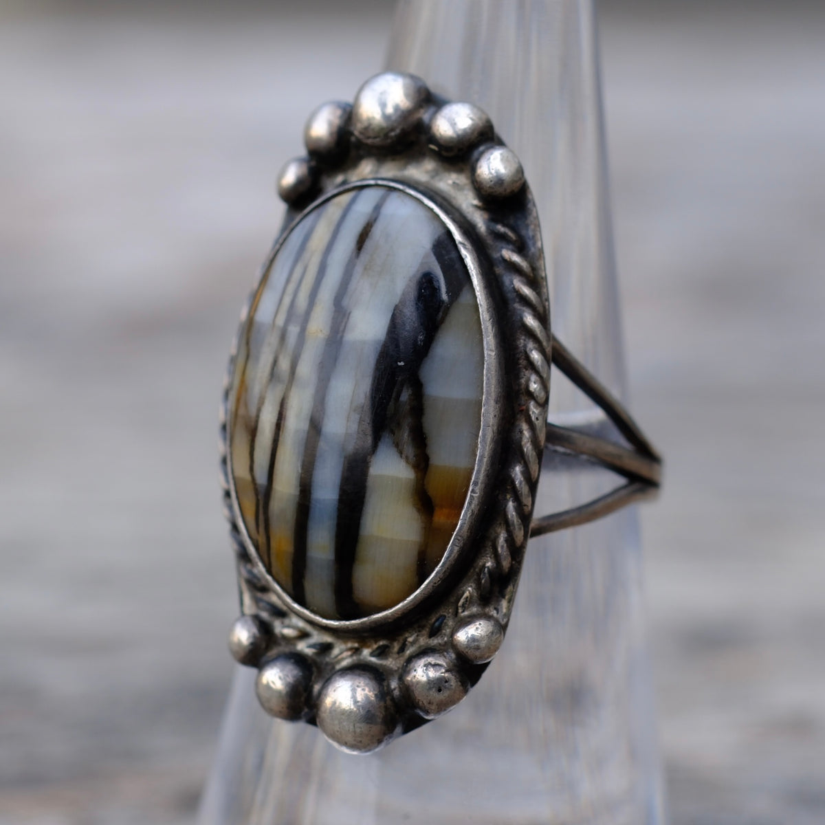 Vintage Sterling Agate Ring 6.25
