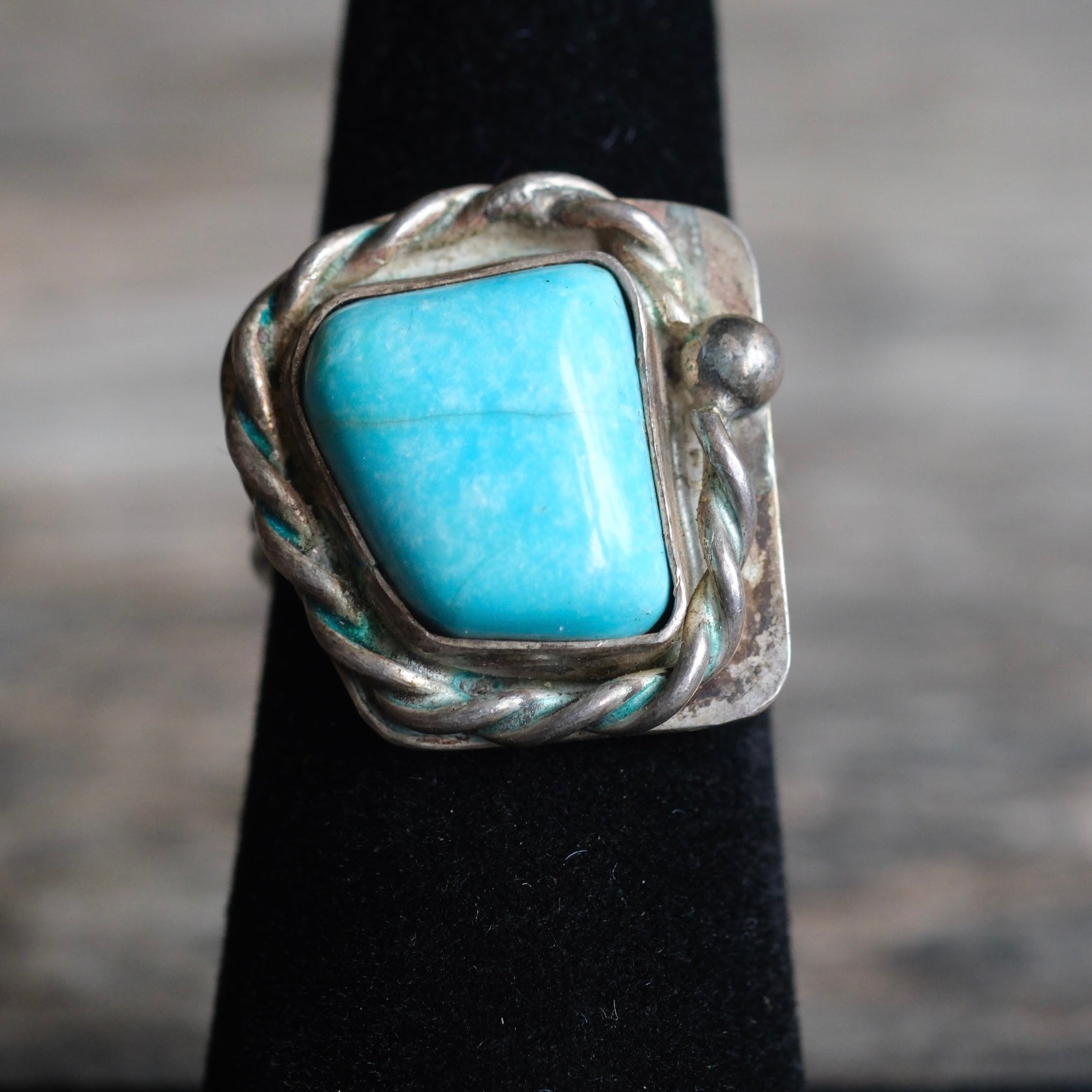 Vintage Sterling Turquoise Roper Ring 5.75