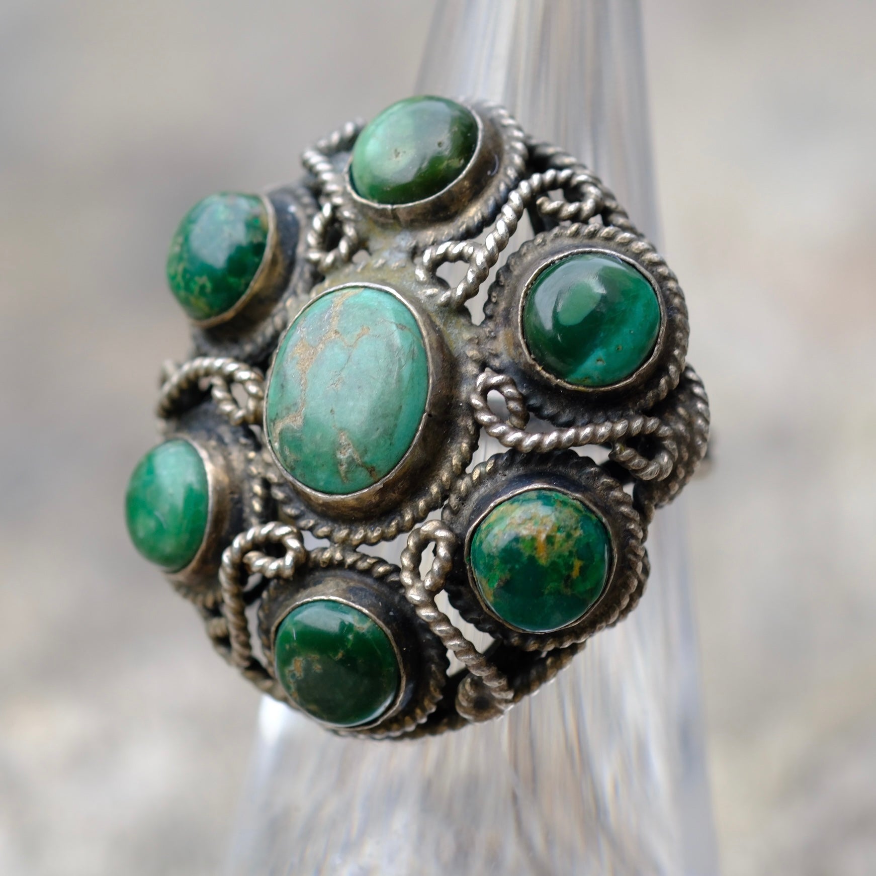 Vintage Sterling Turquoise Cluster Ring 4.25