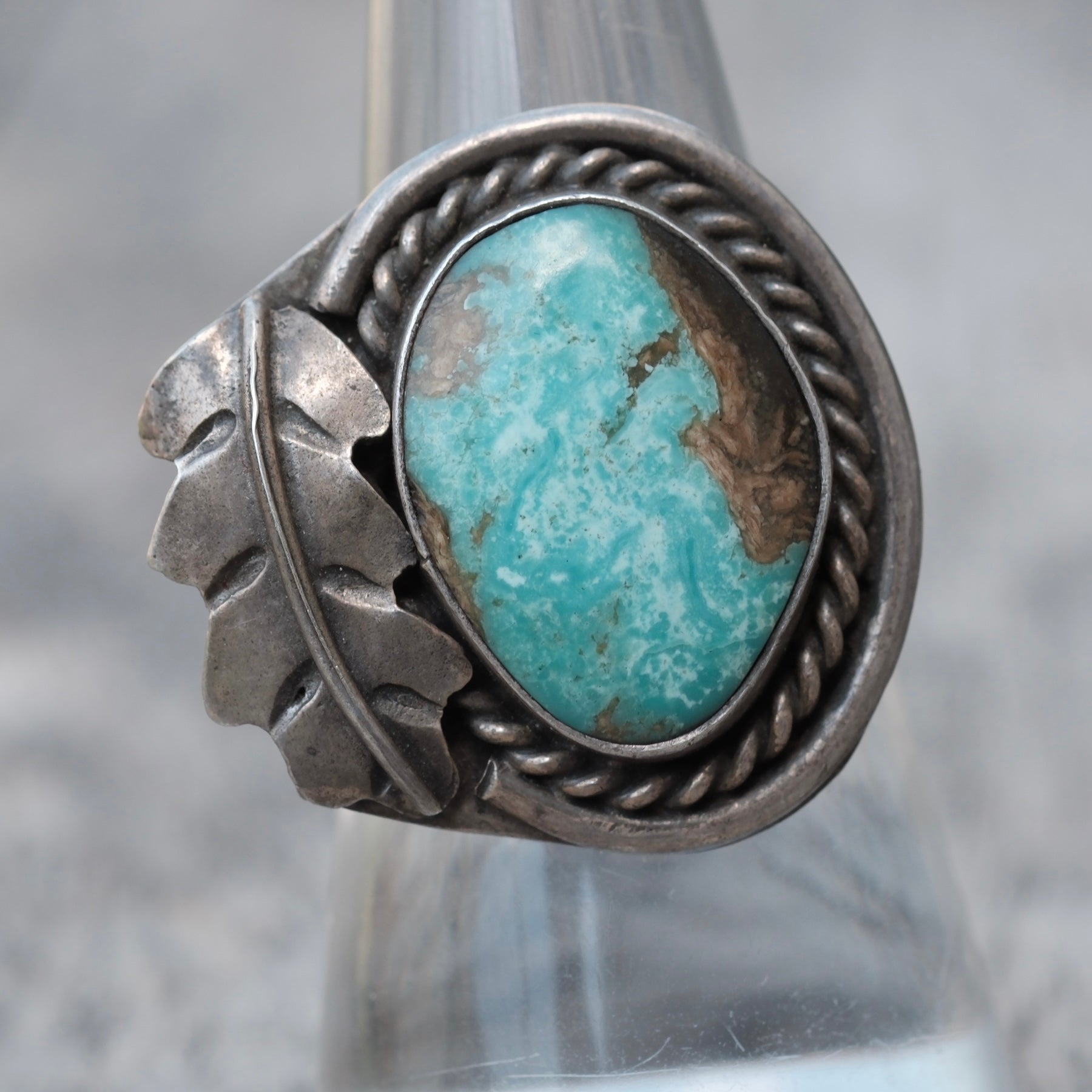 Vintage Sterling Turquoise Feather Ring 7.5