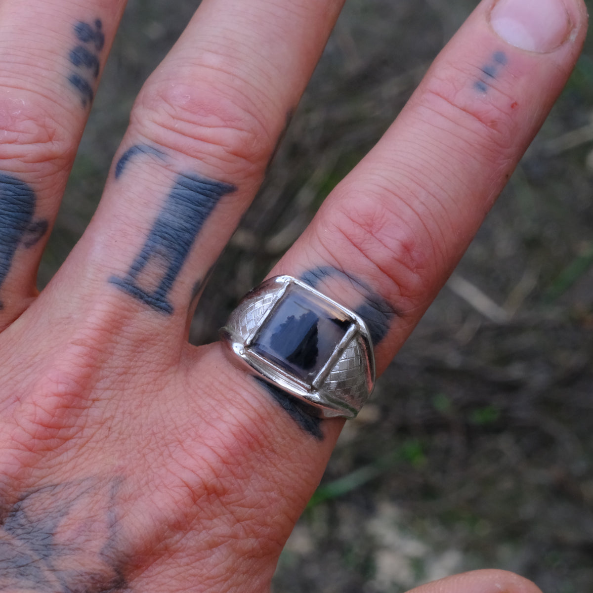Vintage Sterling Agate Signet Ring 10.75