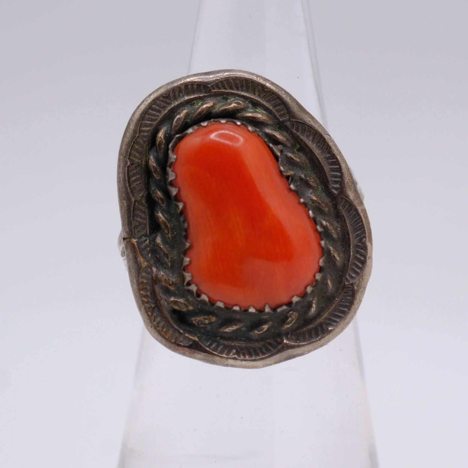Vintage Sterling Coral Roper Ring 4