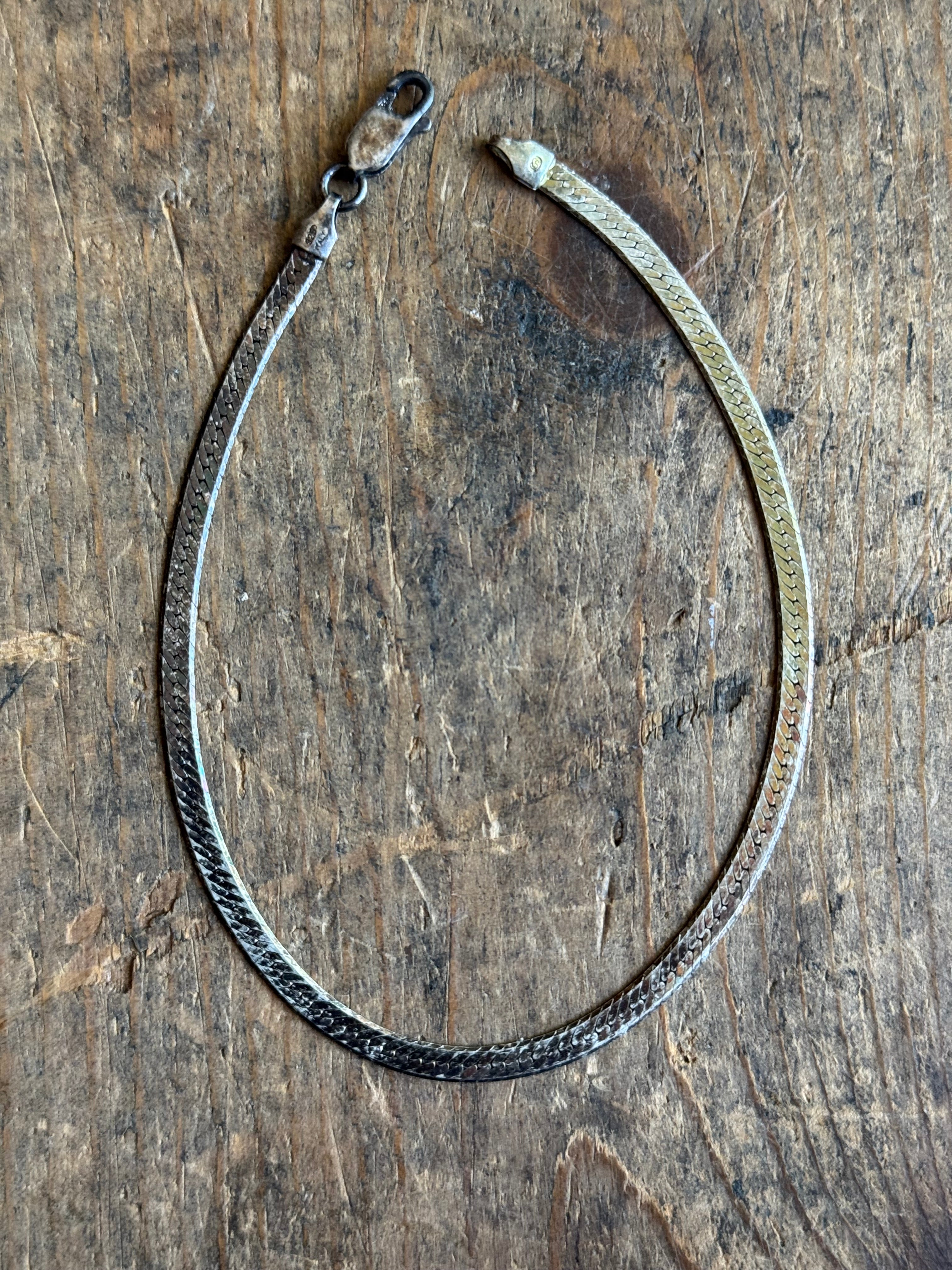Vintage Sterling Silver Herringbone Chain Bracelet 8.75"