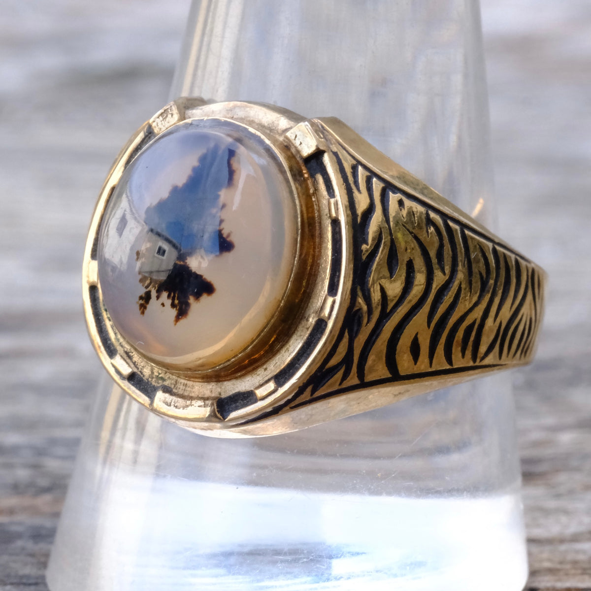 Vintage 10K Gold Filled Agate Horseshoe Ring 11.25