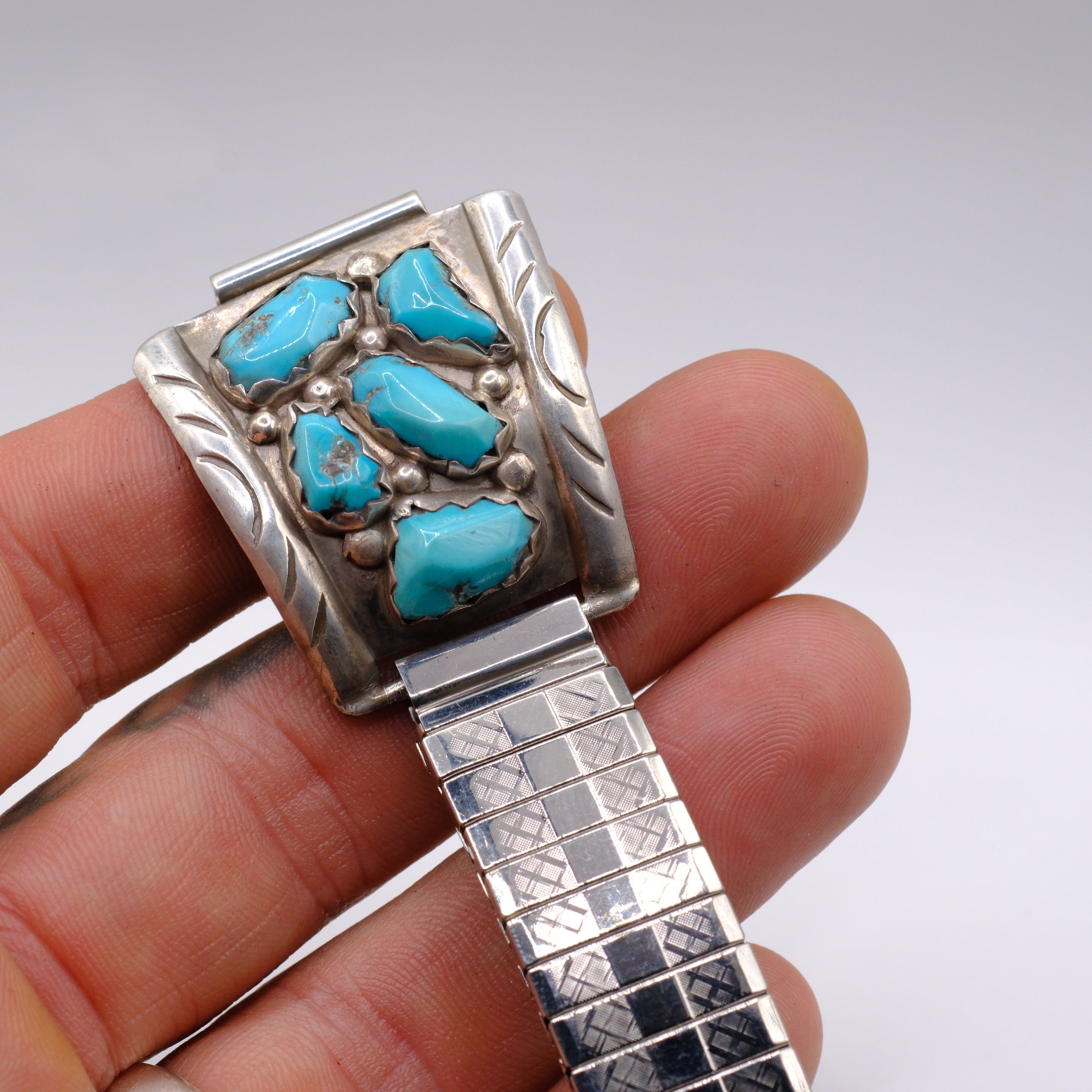 Vintage Sterling Turquoise Cluster Watch Band