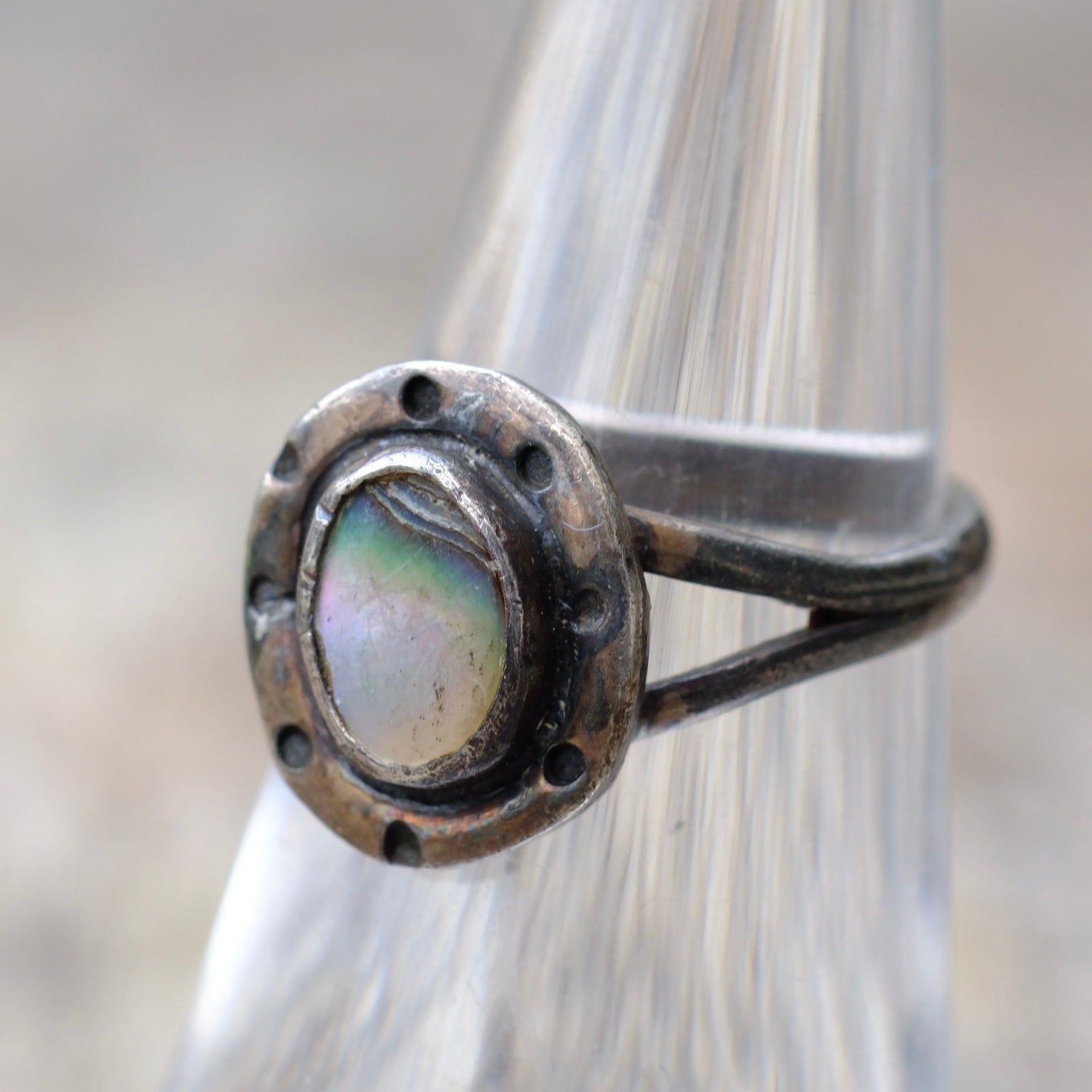 Vintage Sterling Abalone Ring 5