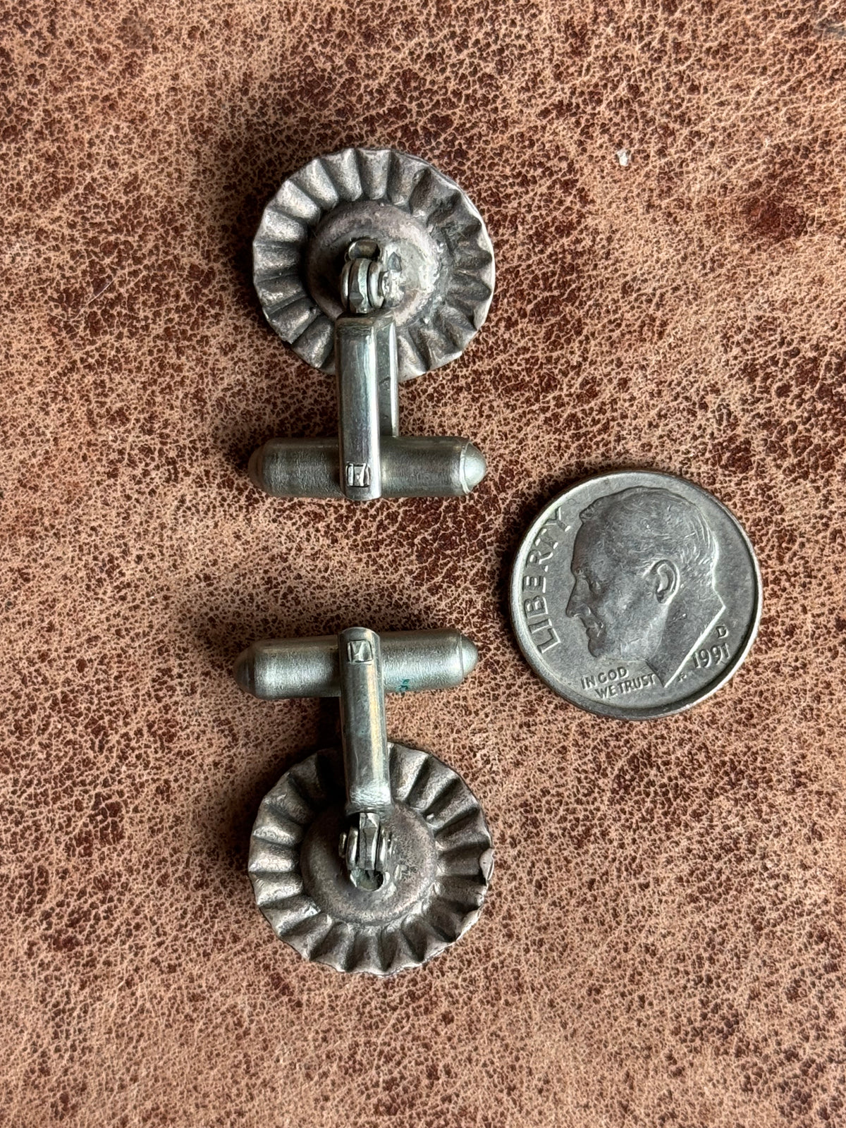 Vintage Sterling Silver Turquoise Concho Cufflinks