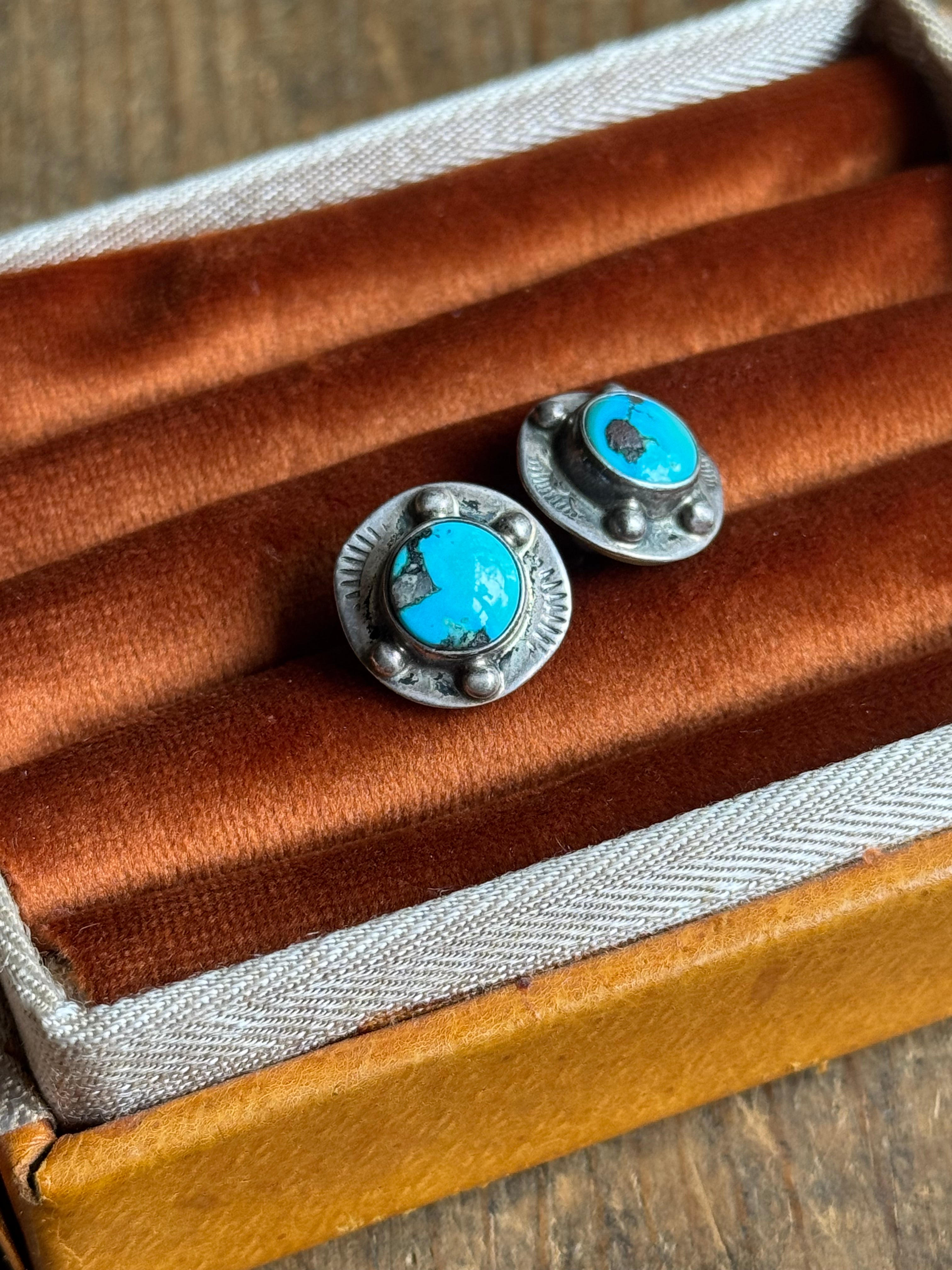 Vintage Sterling Silver Turquoise Bead Earrings