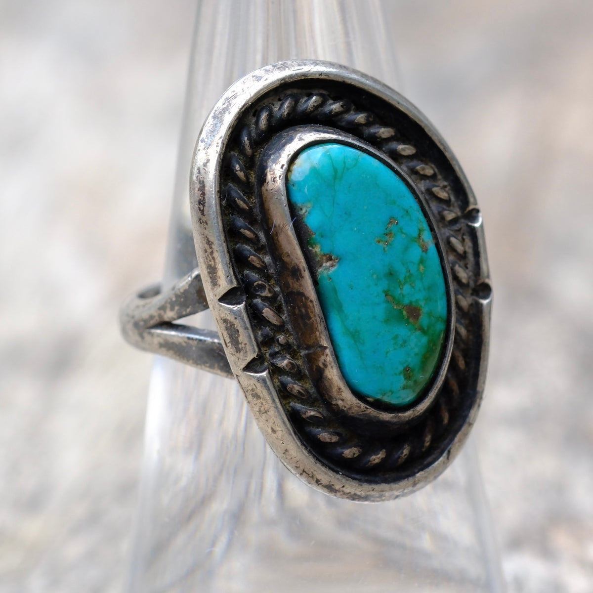 Vintage Sterling Turquoise Roper Ring 7