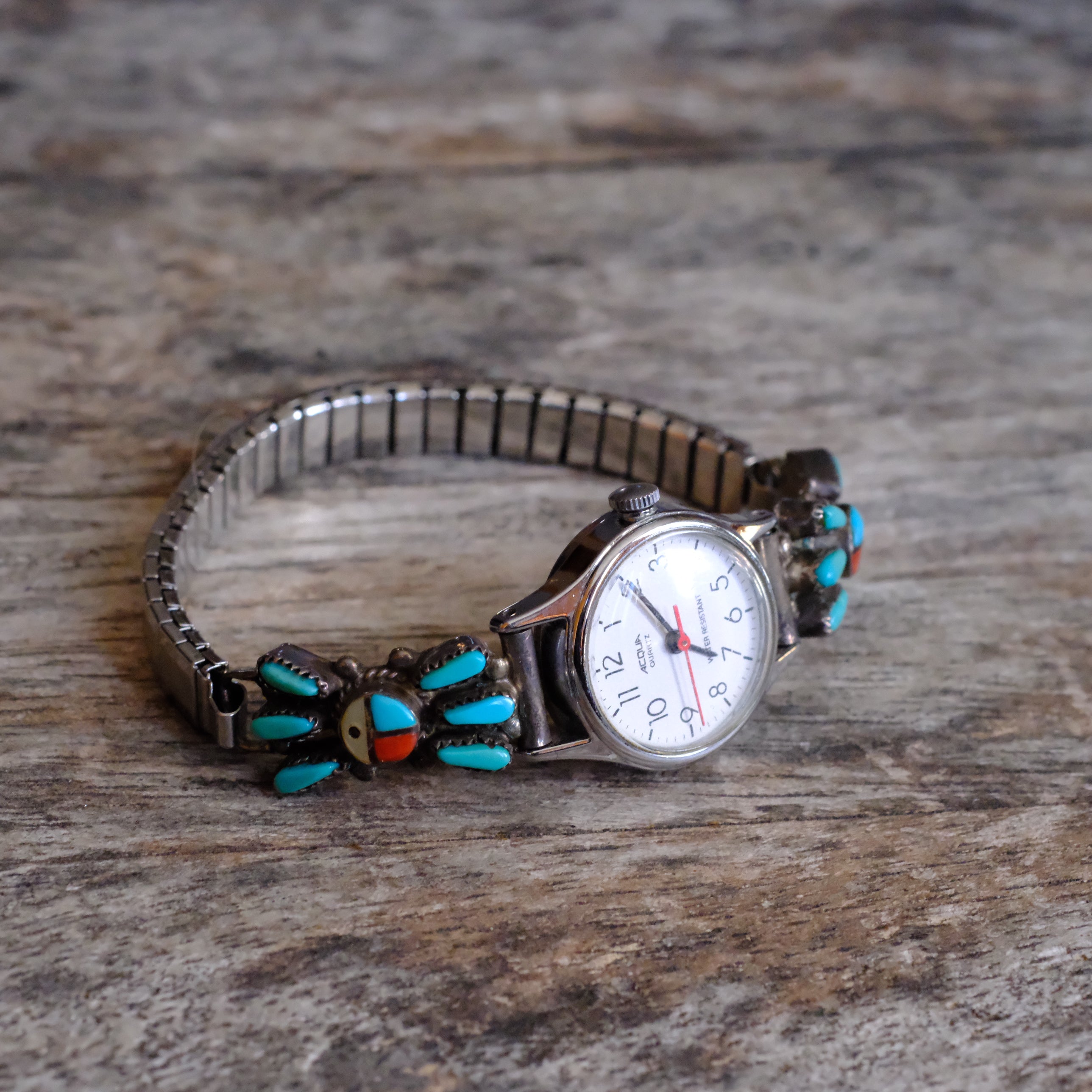 Vintage Sterling Turquoise and Coral Cluster Ladies Watch