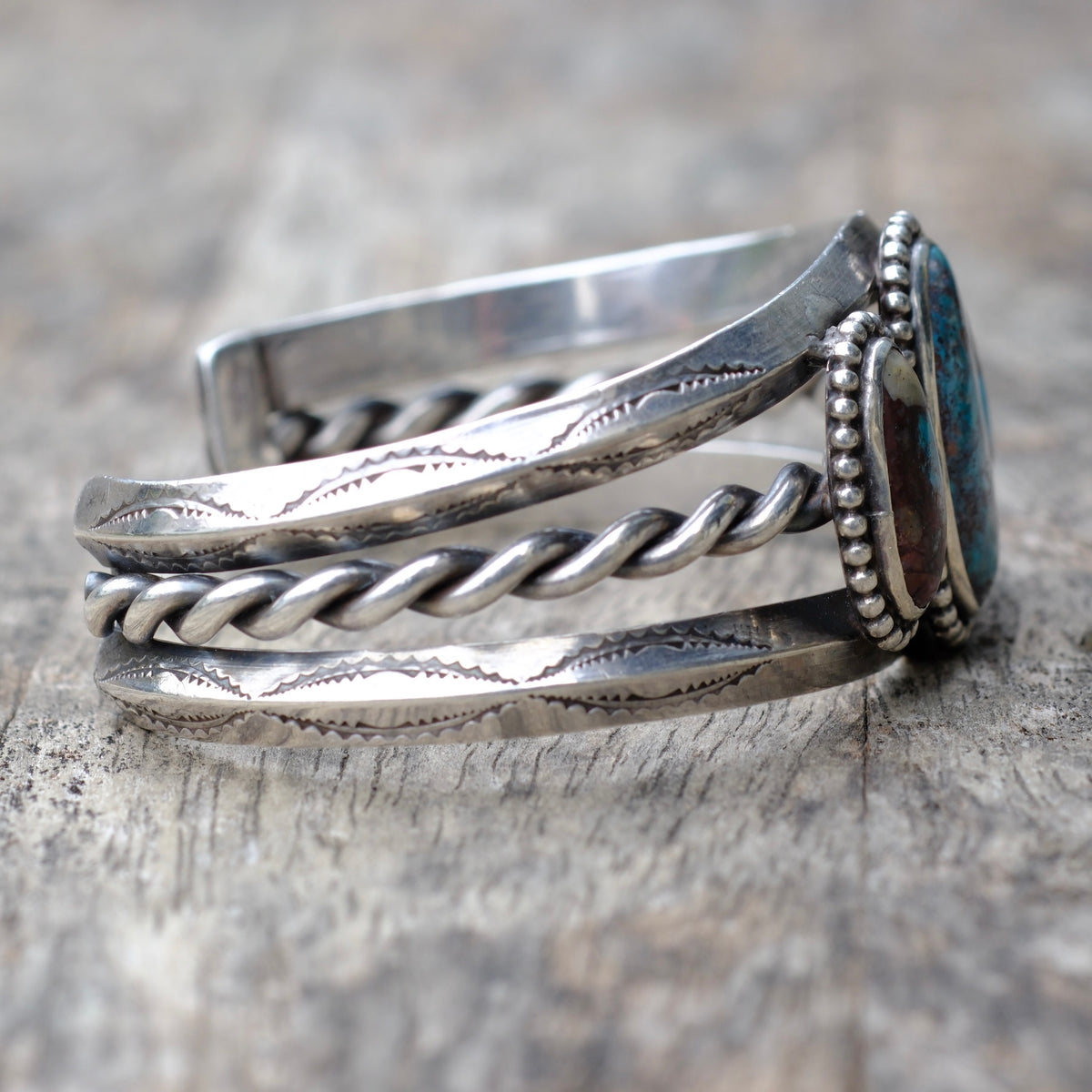 Vintage Sterling 3-Stone Bisbee Turquoise Cuff