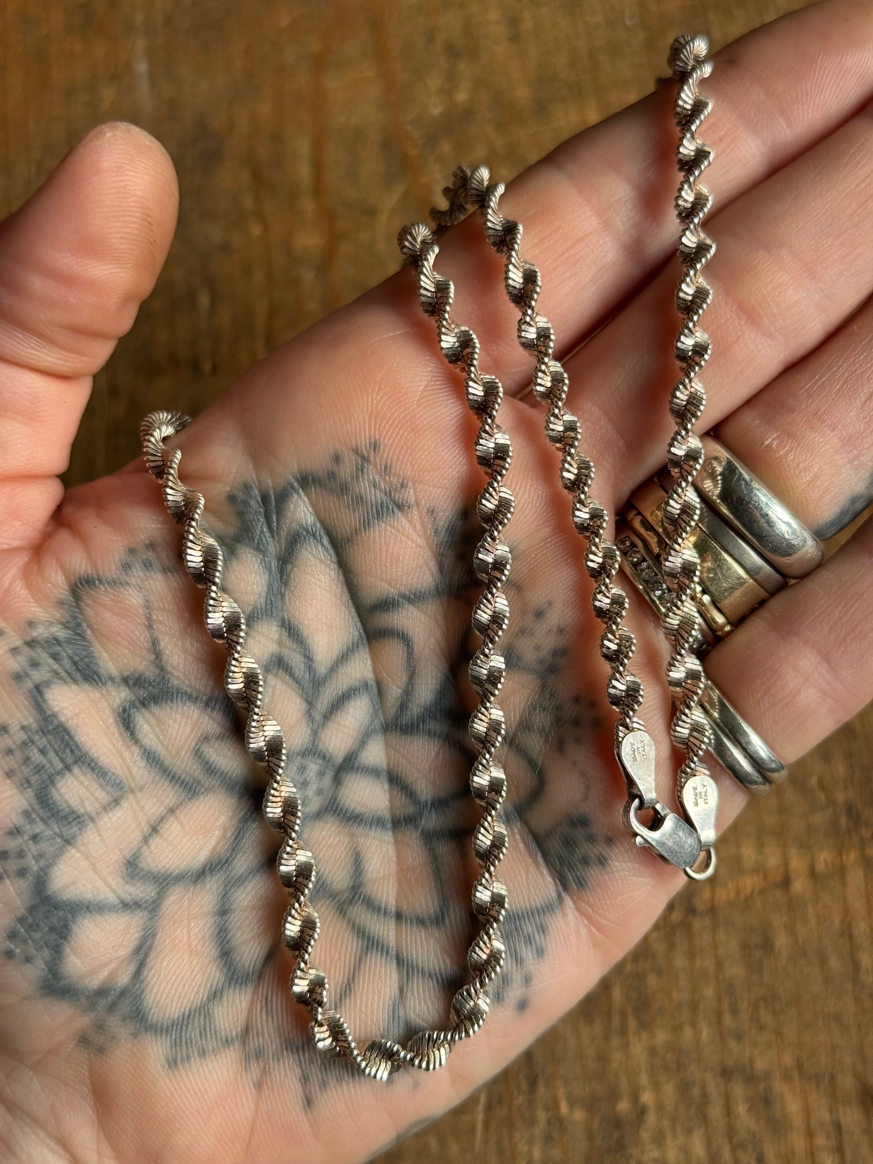 Vintage Sterling Silver 20” Twisted Herringbone Chain