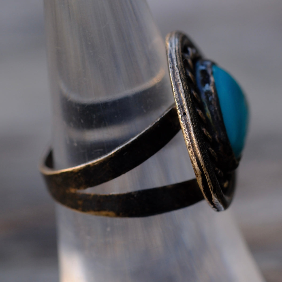 Vintage Sterling Turquoise Roper Ring 6