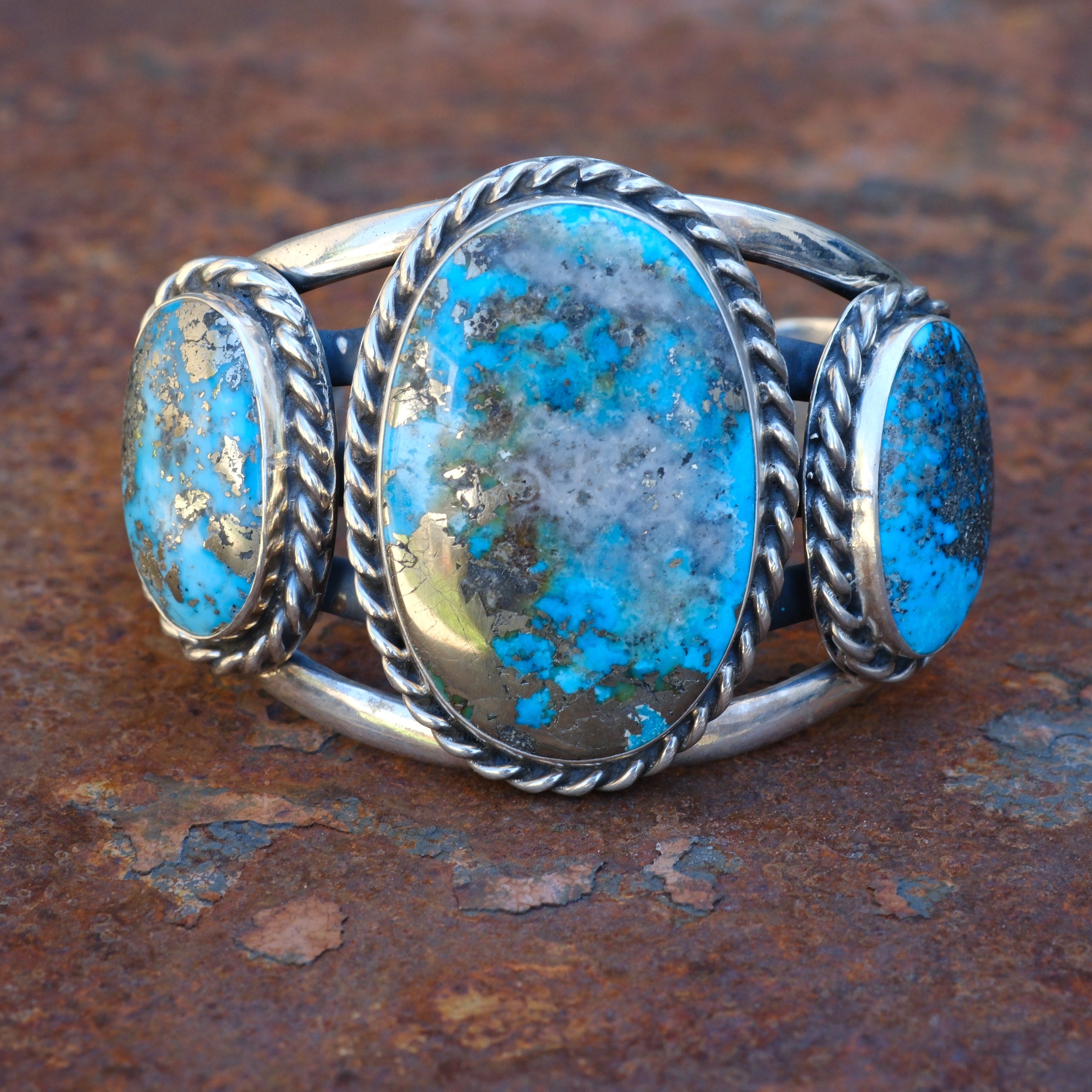 Huge 3-Stone Turquoise Cuff Bracelet