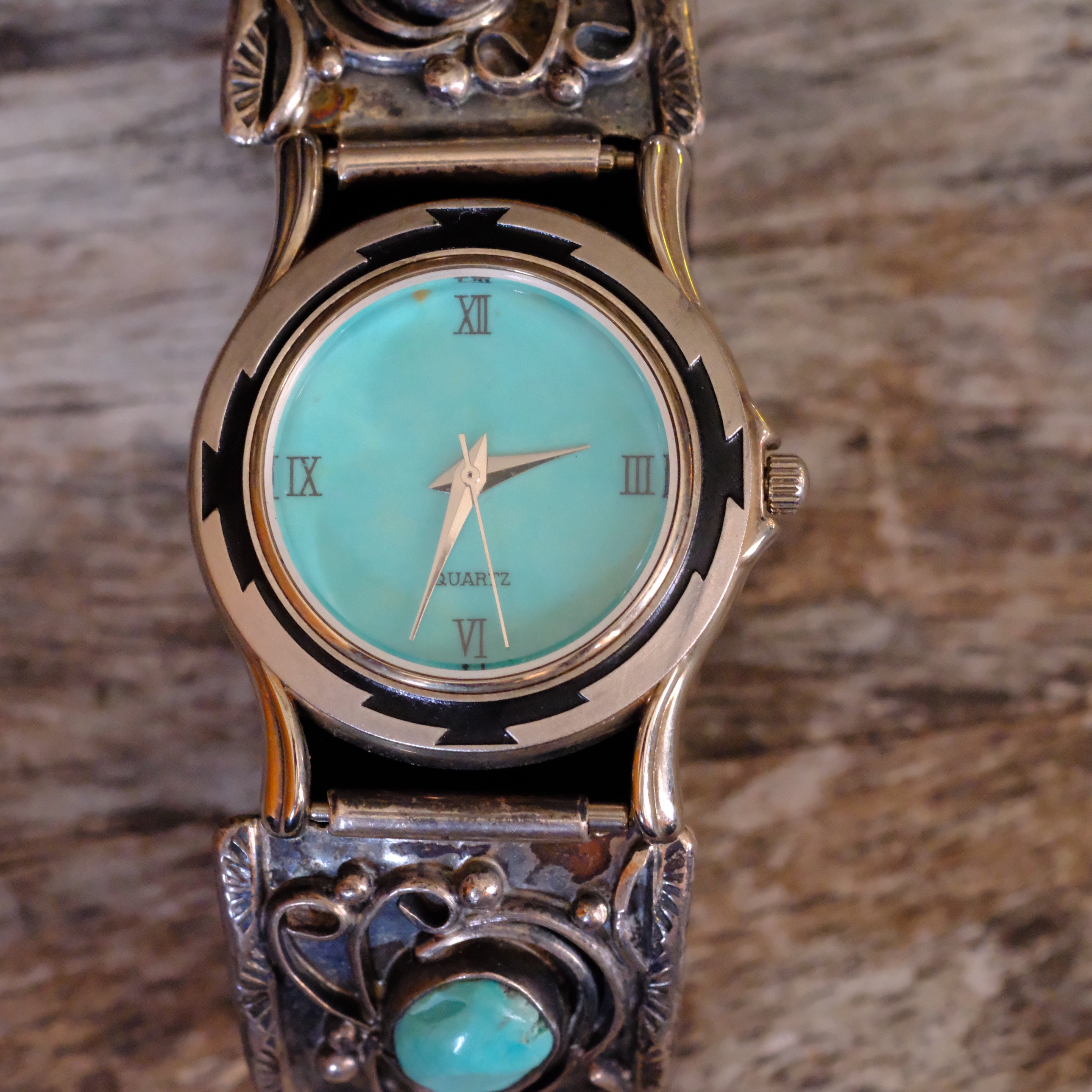 Vintage Sterling Turquoise Watch With Turquoise Dial