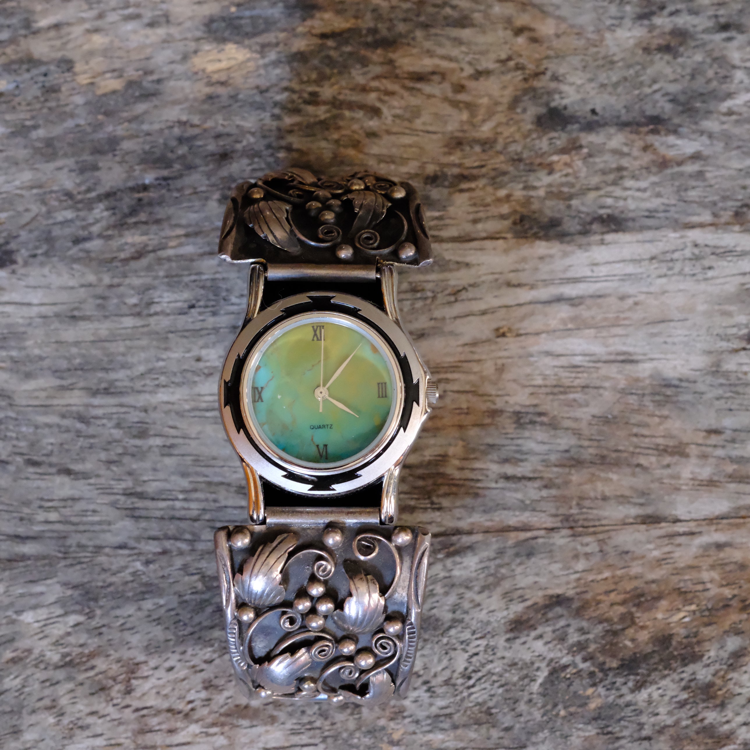 Vintage Sterling Feather Watch With Turquoise Dial