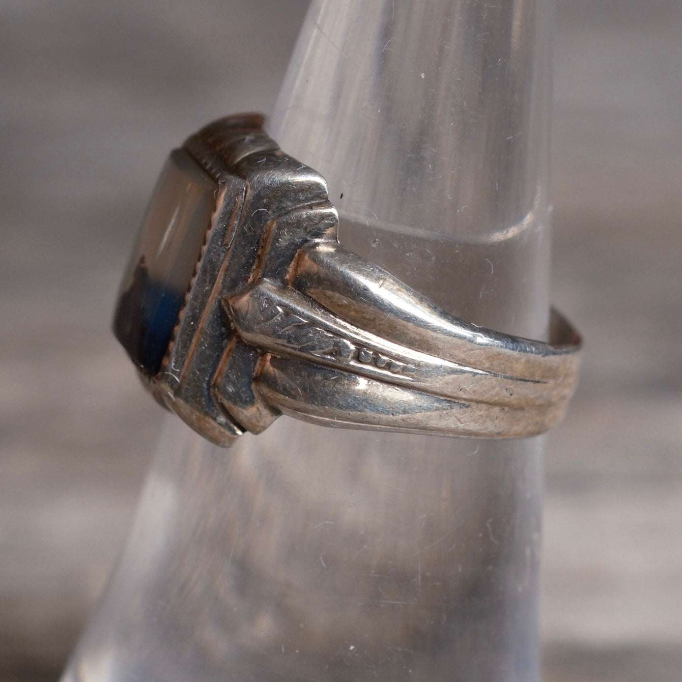 Vintage Sterling Agate Signet Ring 6.75