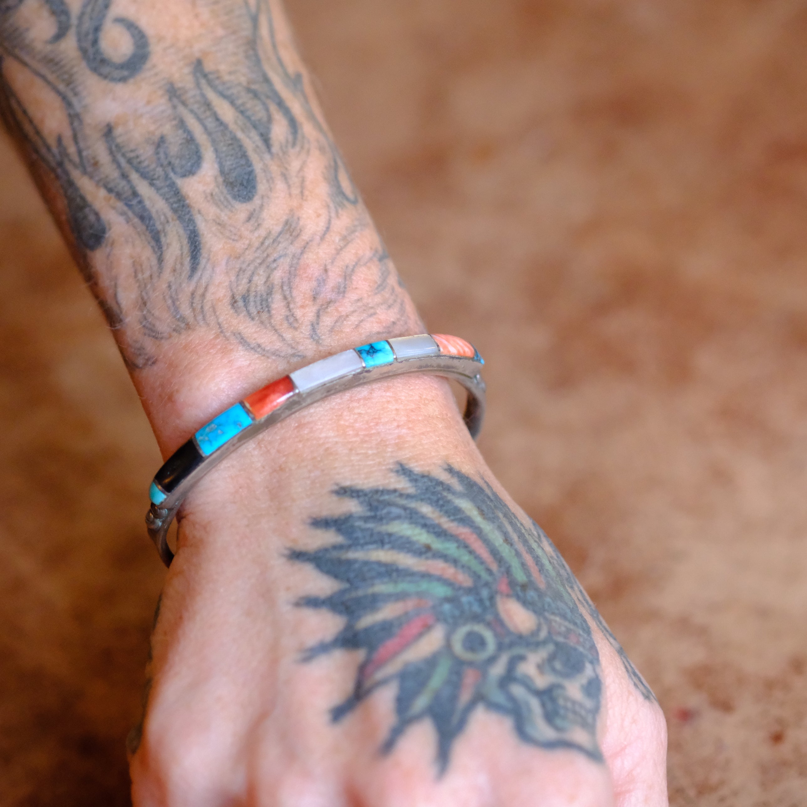 Vintage Sterling Zuni Inlay Cuff Bracelet