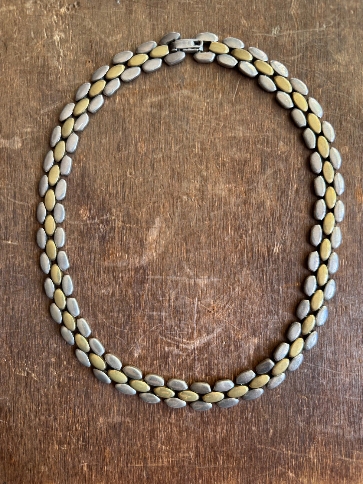 Vintage Sterling Silver & Brass 17.5” Panther Link Chain Choker