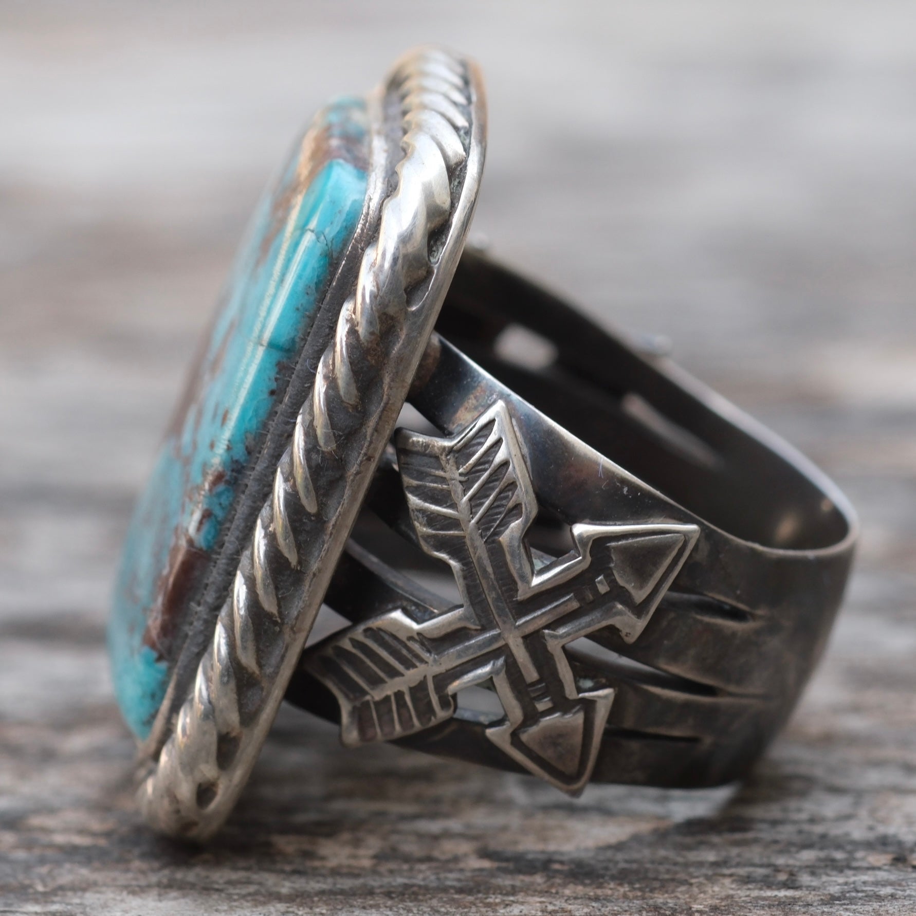 Sterling Silver BISBEE Turquoise Crossed Arrows Ring 9.25