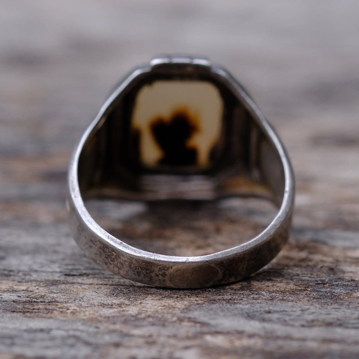 Vintage Sterling Agate Signet Ring 9.5