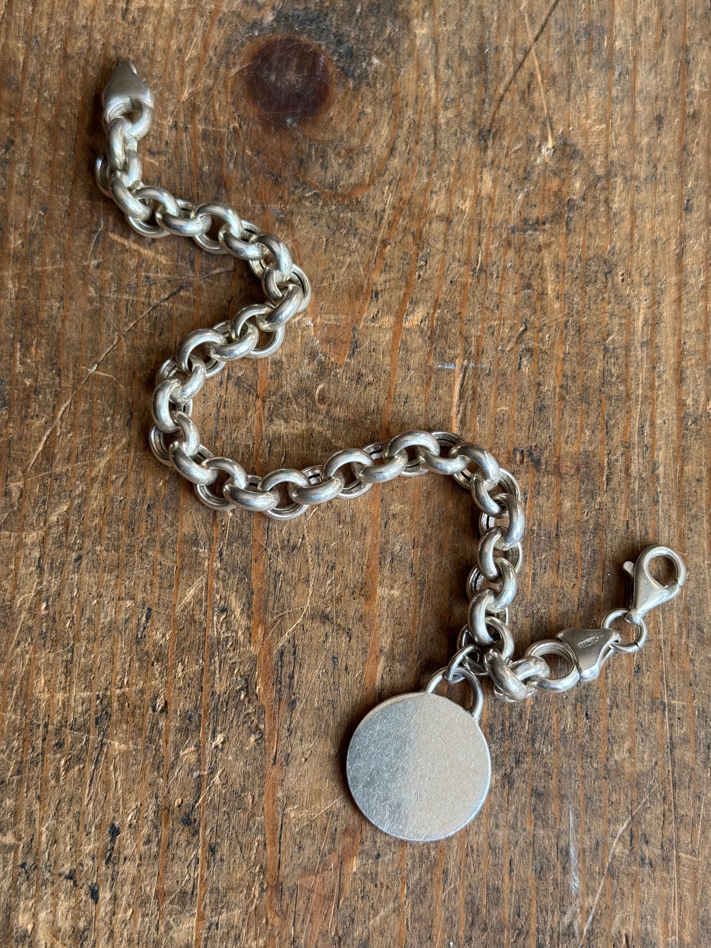 Vintage Sterling Silver 8” Chunky Rolo ID Tag Chain Bracelet