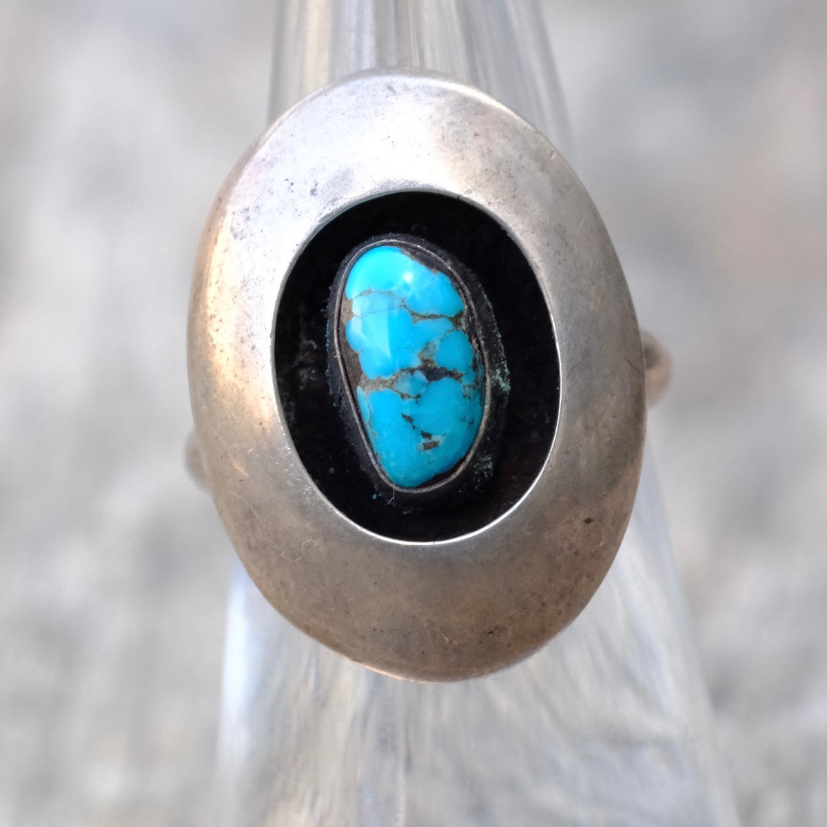 Vintage Sterling Turquoise Shadowbox Ring 5.75