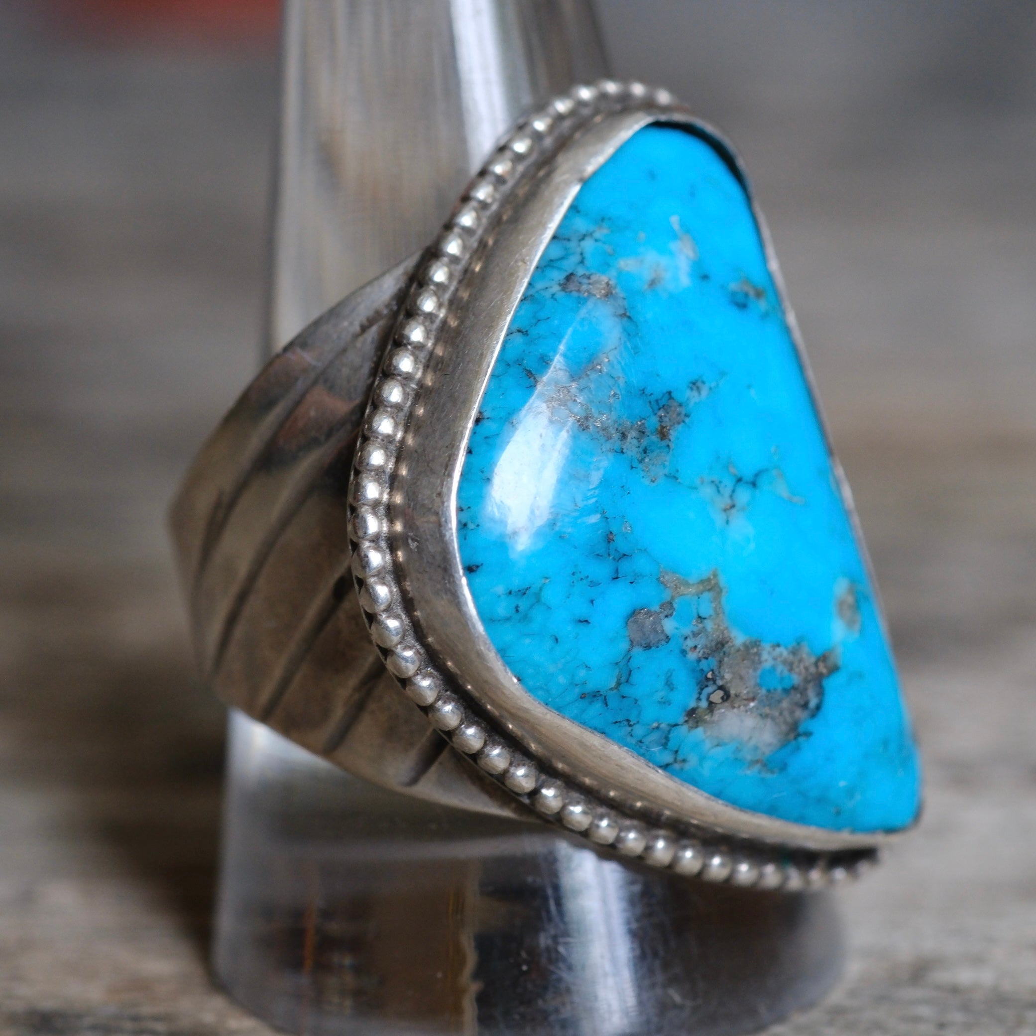 Vintage Sterling Turquoise Stamped Band Ring 11