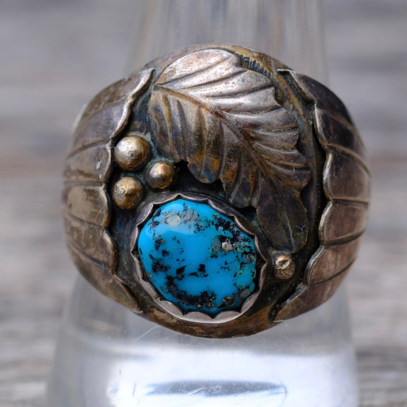 Vintage Sterling Turquoise Turquoise Feather Ring 10.75