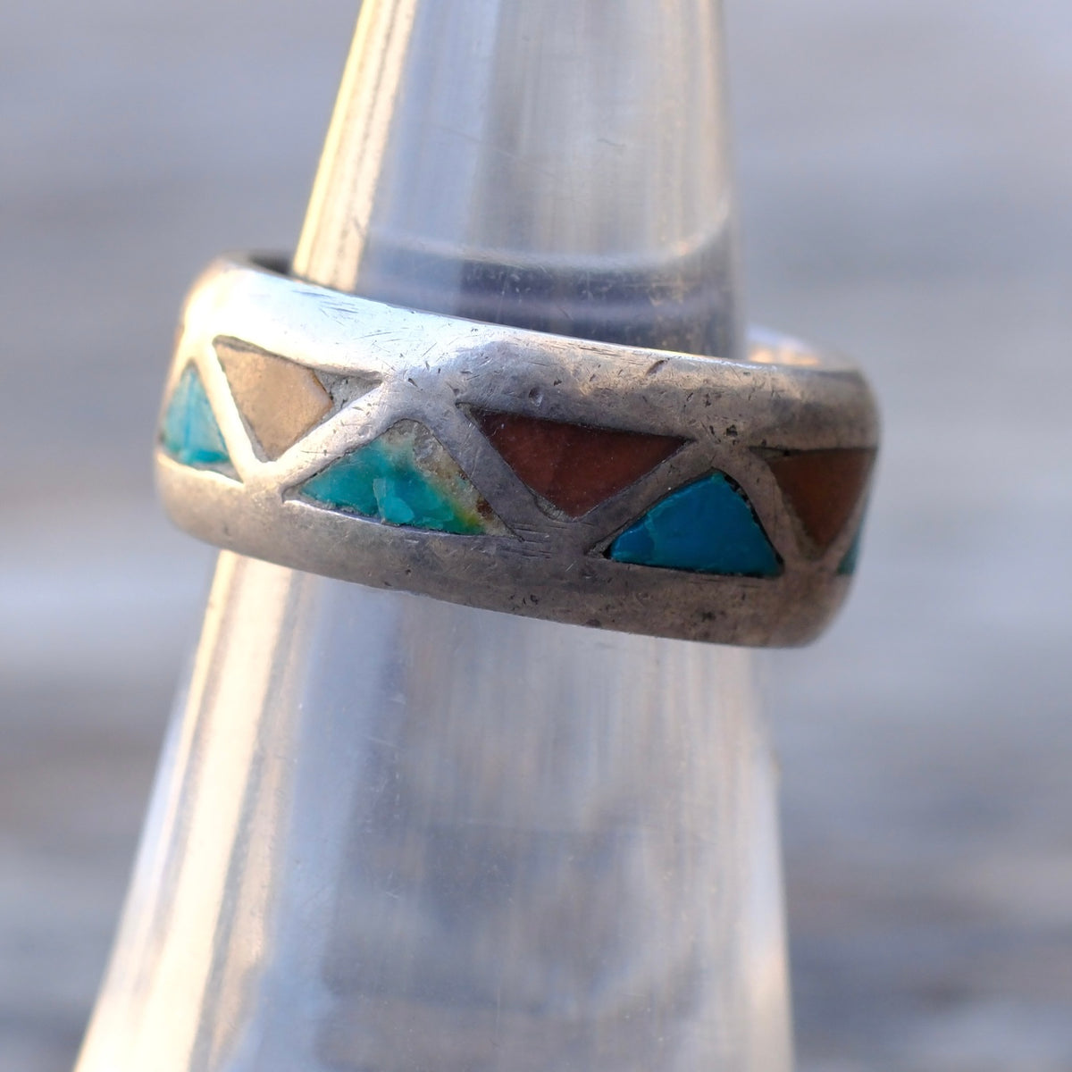 Vintage Sterling Multi Stone Inlay Band 5 Missing stone
