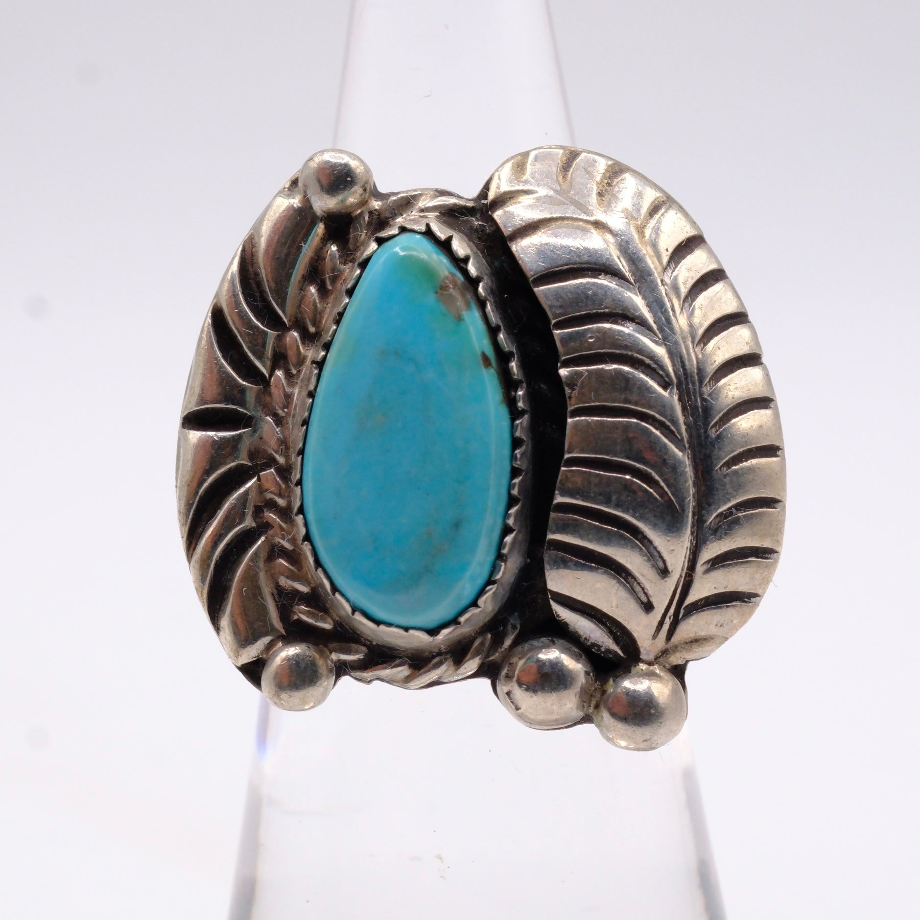 Vintage Sterling Turquoise Feather Ring 5
