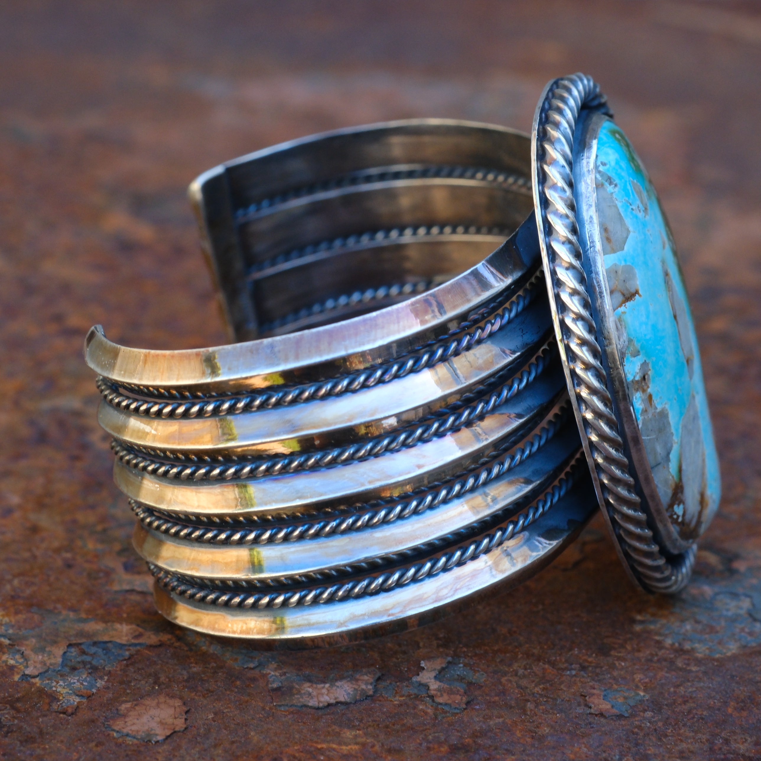 Massive Sterling Silver Turquoise Roper Cuff Bracelet