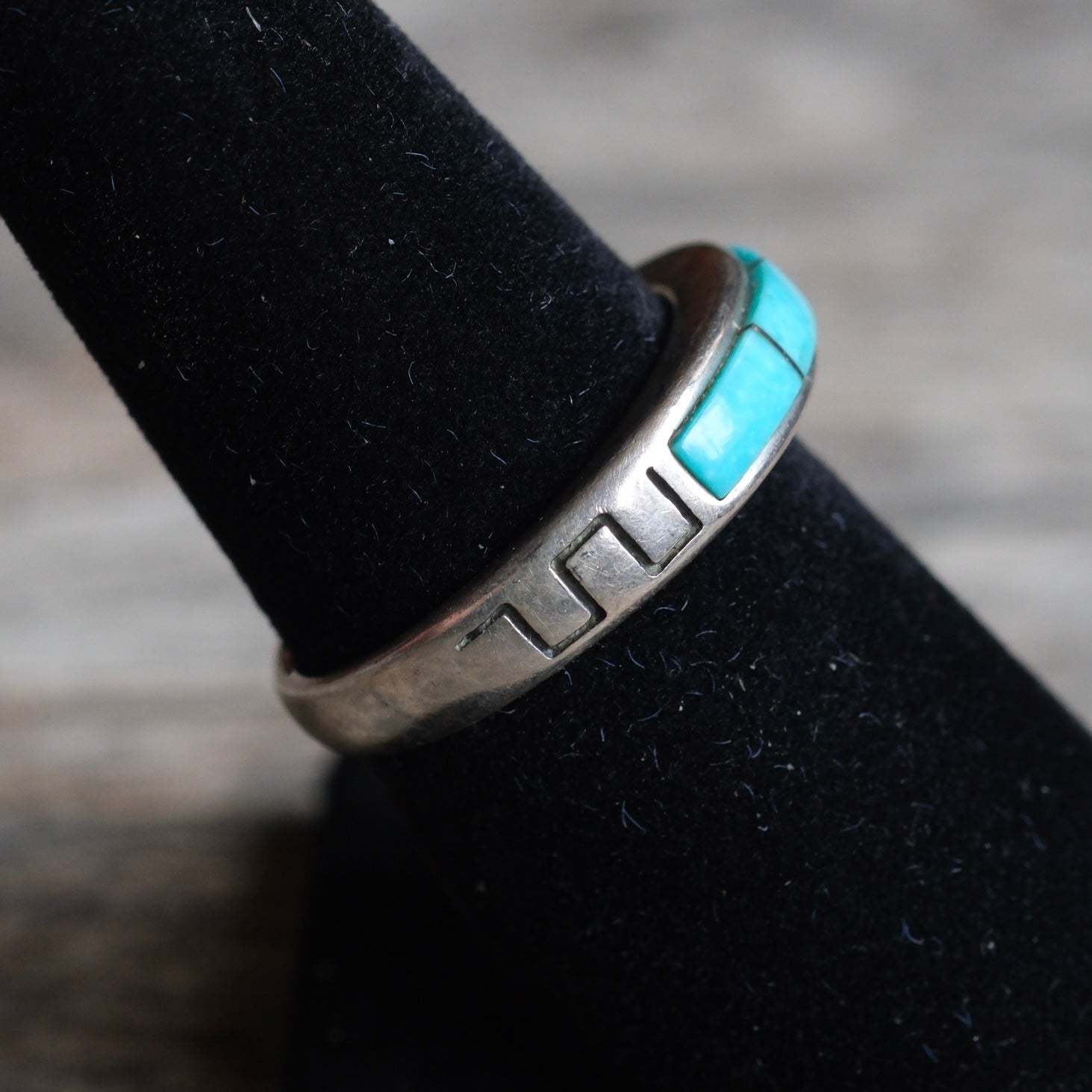 Vintage Sterling Turquoise Inlay Band Ring 7