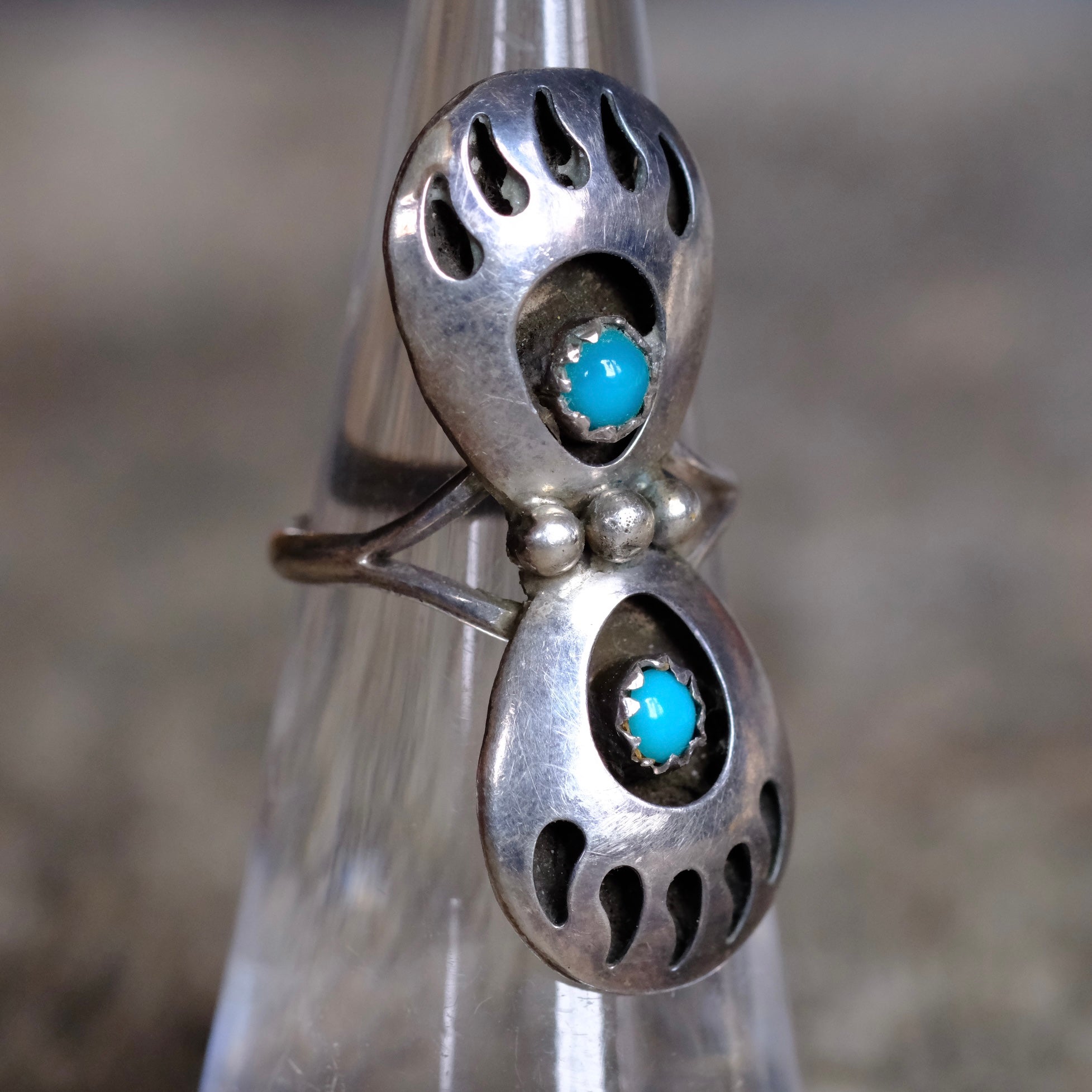 Vintage Sterling Turquoise Bear Paw Ring 4.75