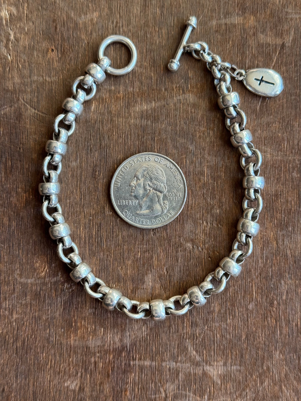 Vintage Sterling Silver 8.5” Interlocked Link Toggle Chain Bracelet