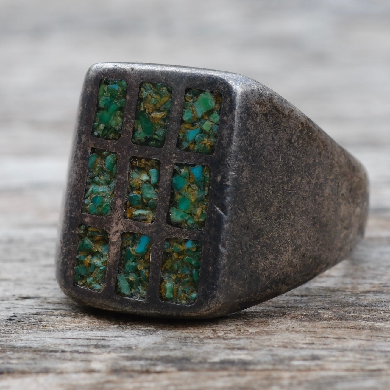 Vintage Sterling Crushed Turquoise Inlay Ring 8