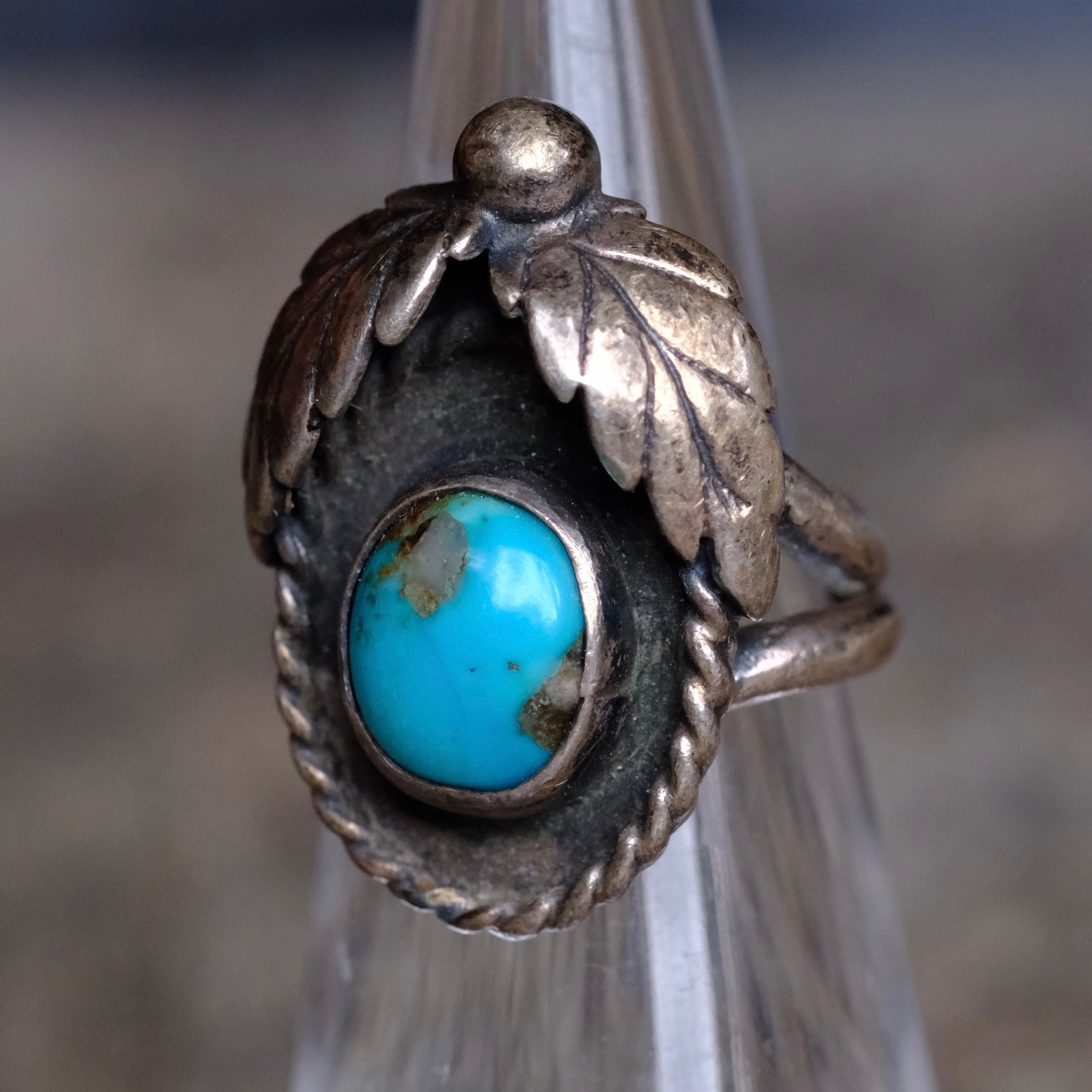 Vintage Sterling Turquoise Feather Ring 4