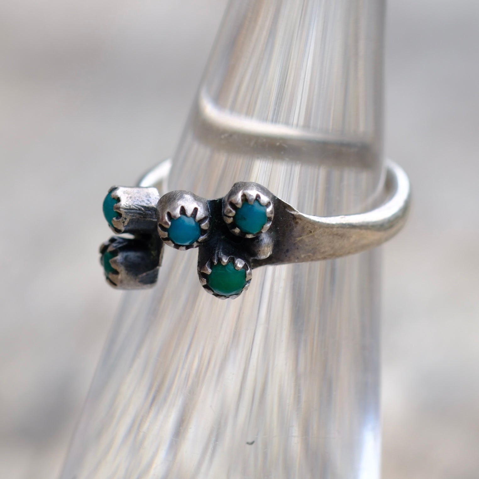 Vintage Sterling Turquoise Overpass Ring 4.75