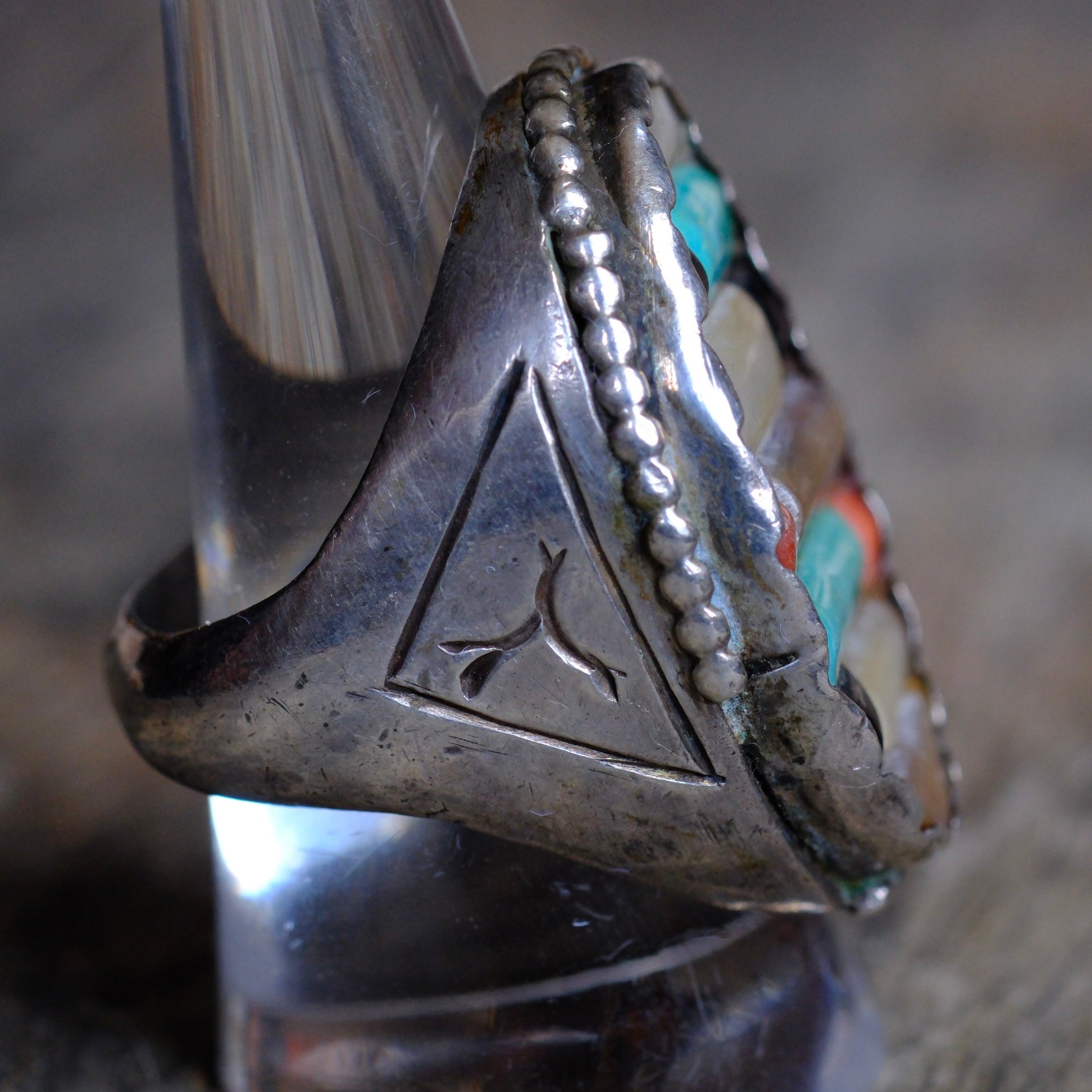 Vintage Sterling Multistone Inlay Row Ring 10