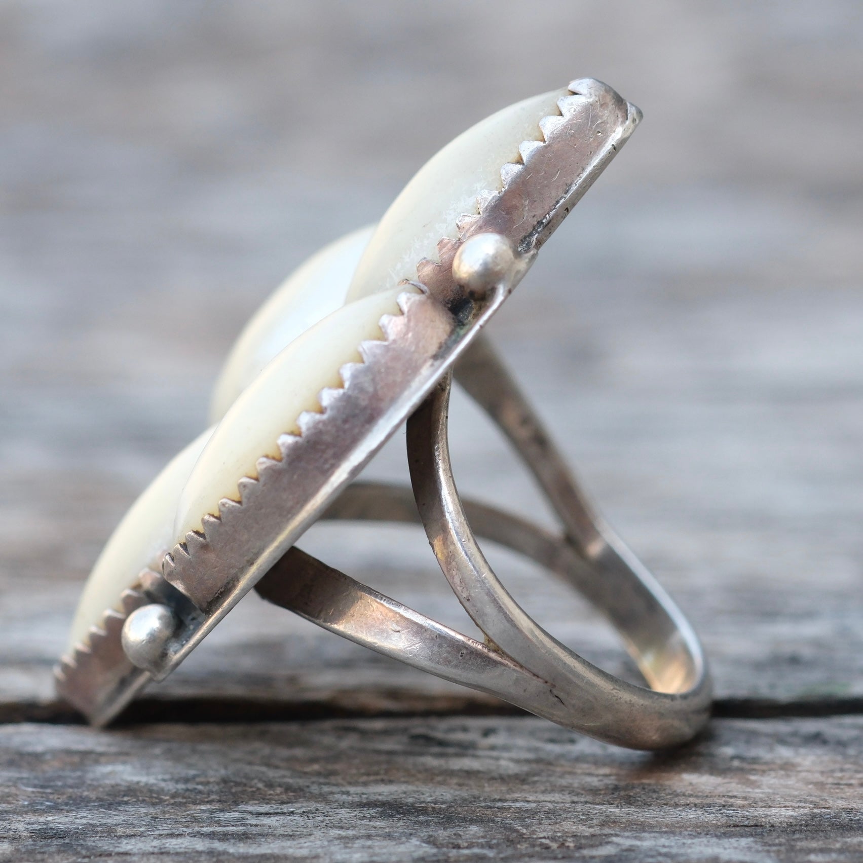 Vintage Sterling Mother Of Pearl Cluster Ring 8.75