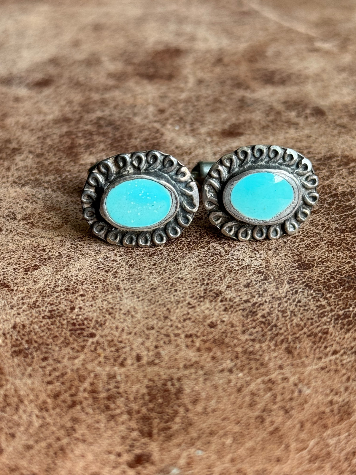 Vintage Sterling Silver Turquoise Twist Cufflinks