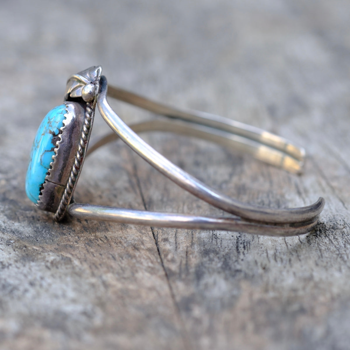 Vintage Sterling Turquoise Feather Cuff Bracelet