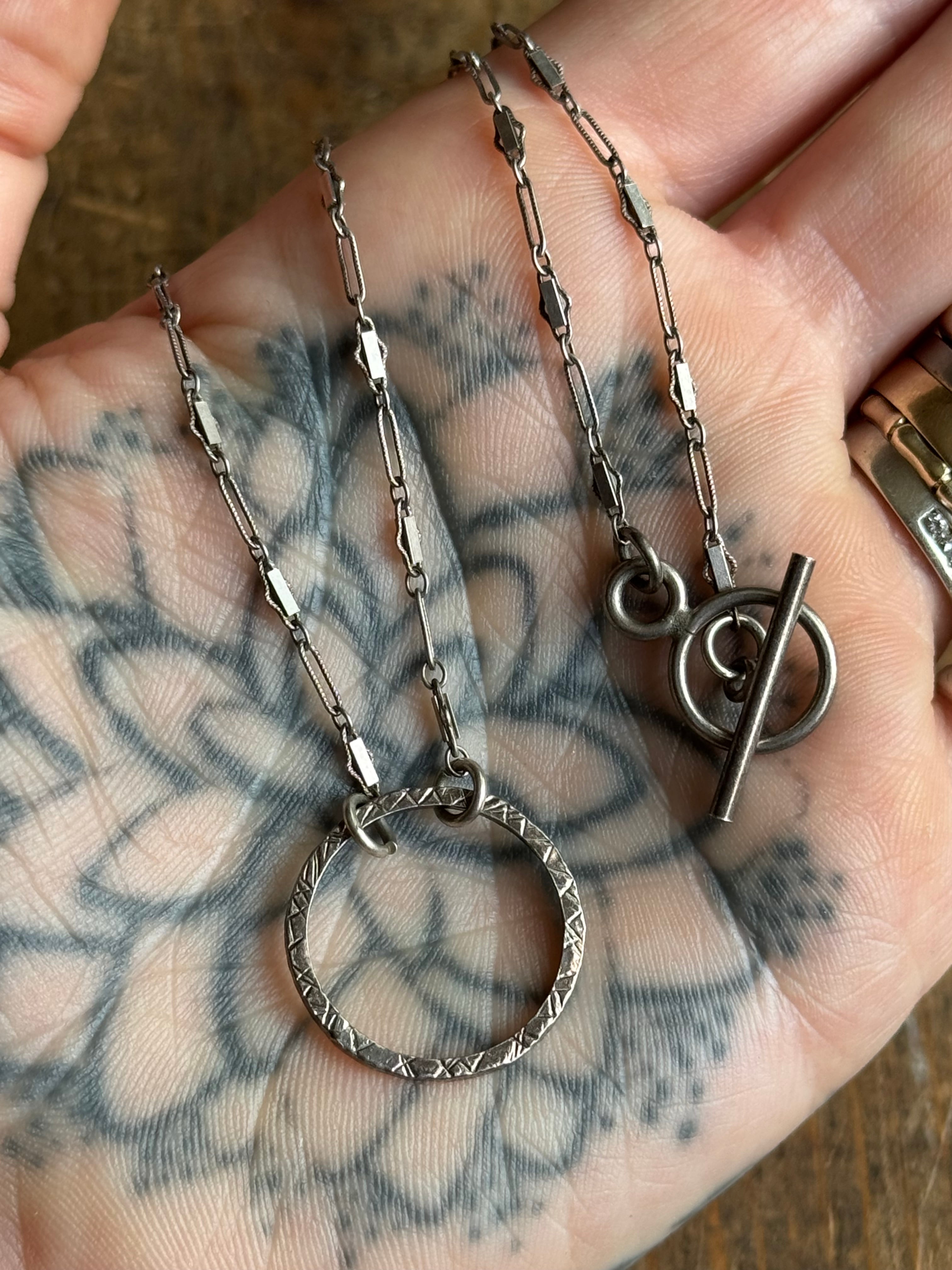 Vintage Sterling Silver 18” Deco Toggle O-Ring Necklace