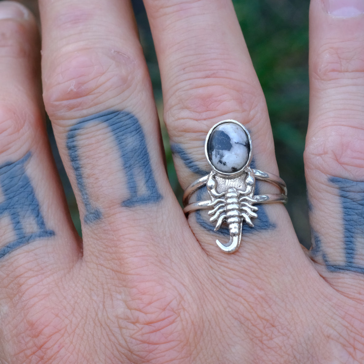 Vintage Sterling White Buffalo Scorpion Ring 8.25