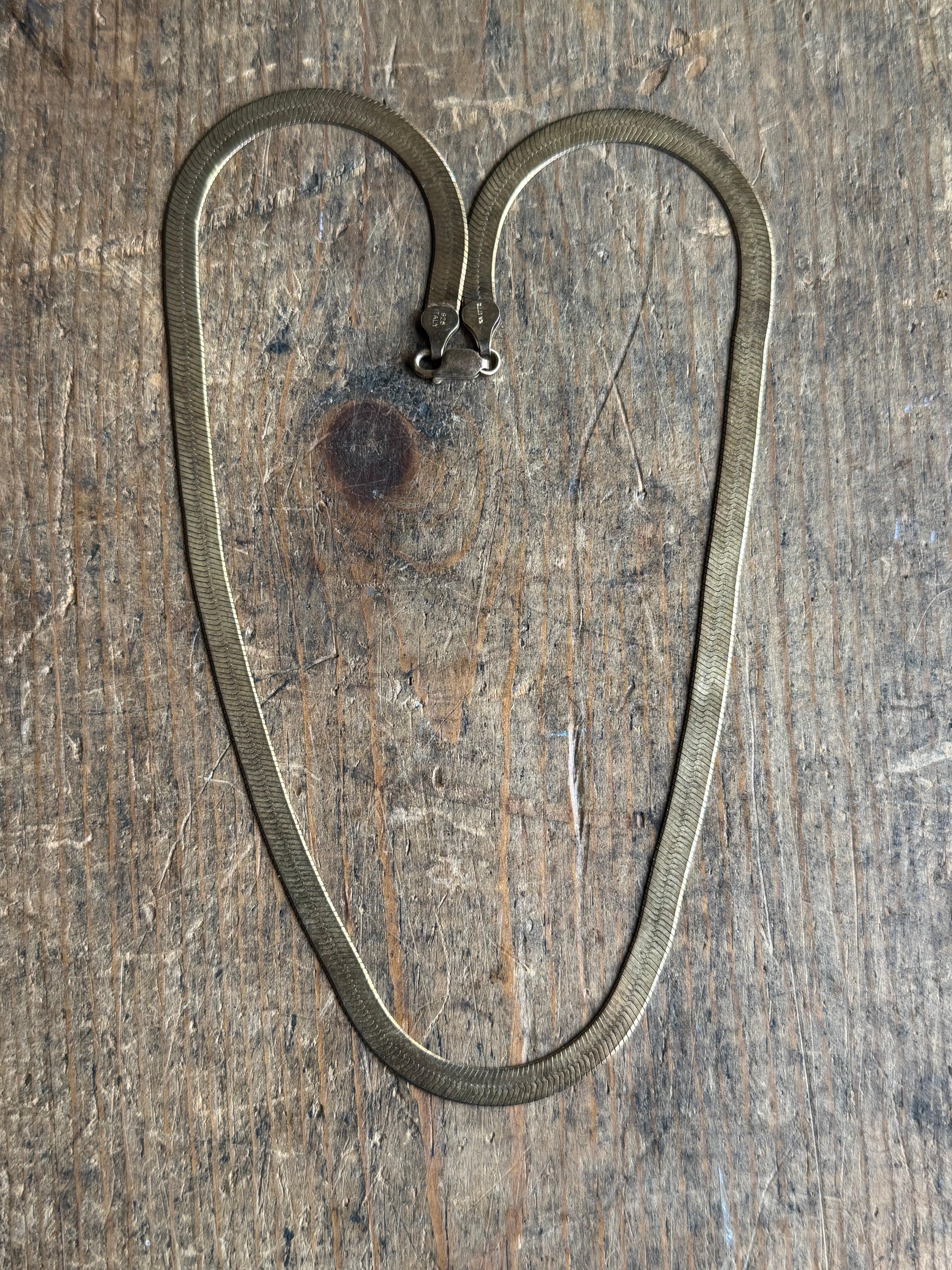 Vintage Sterling Silver 18” Gold Tone Herringbone Chain