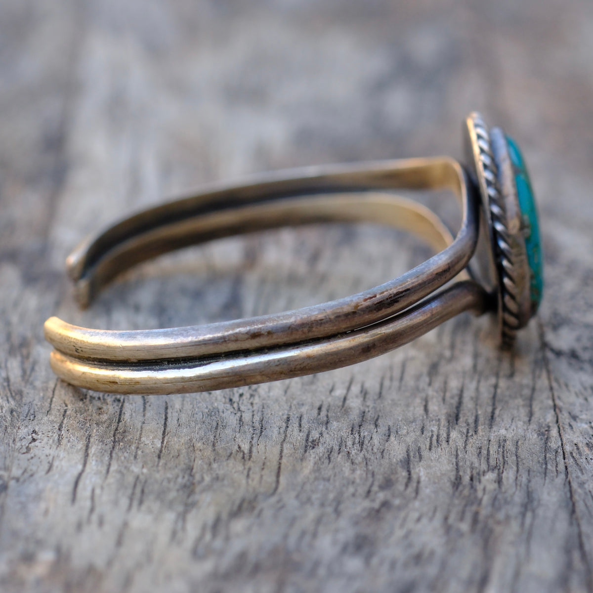 Vintage Sterling Turquoise Roper Cuff Bracelet